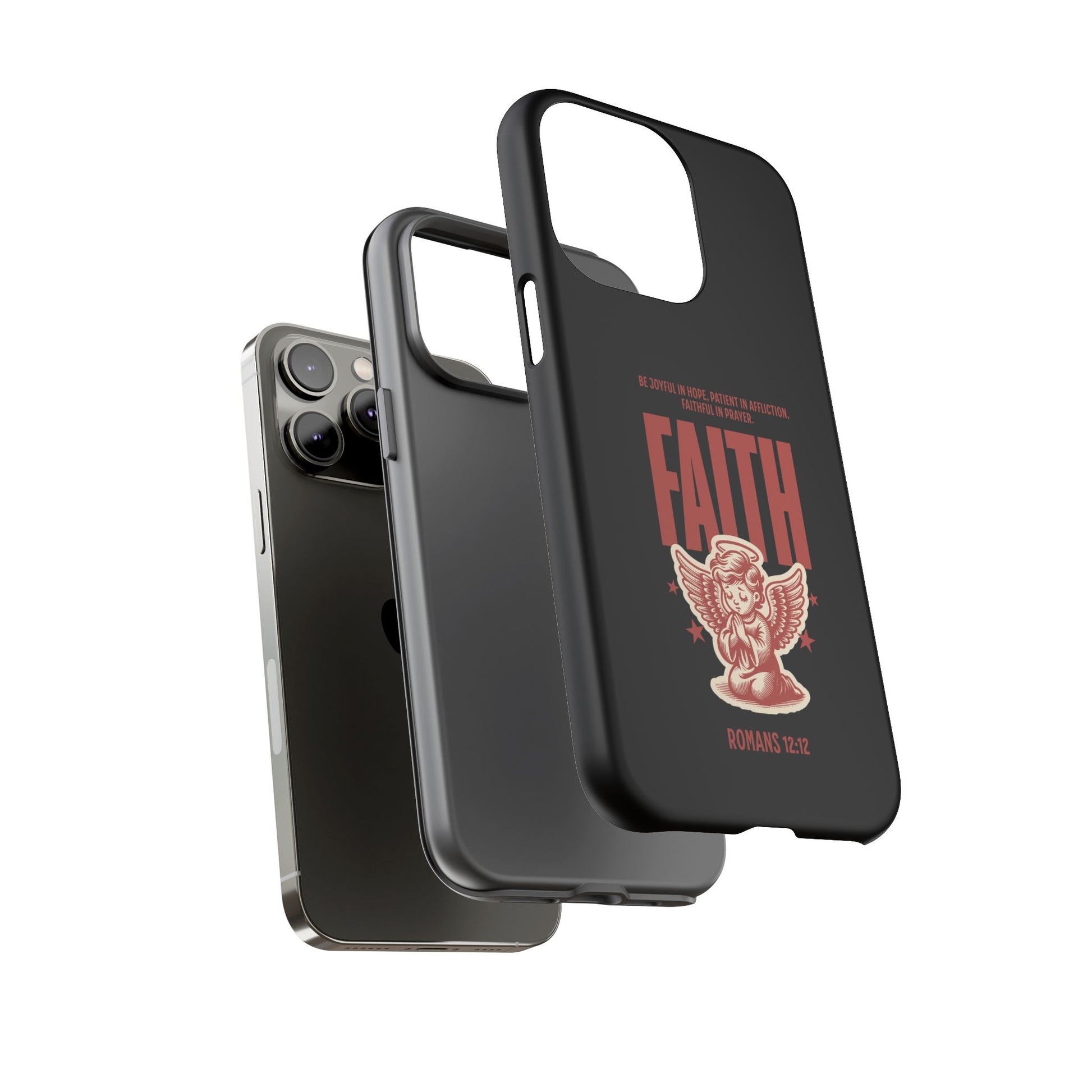 Faith-Inspired Tough Phone Case, Angel Phone Cover, Inspirational Mobile Protector, Christian Gift, Romans 12:12 Decor
