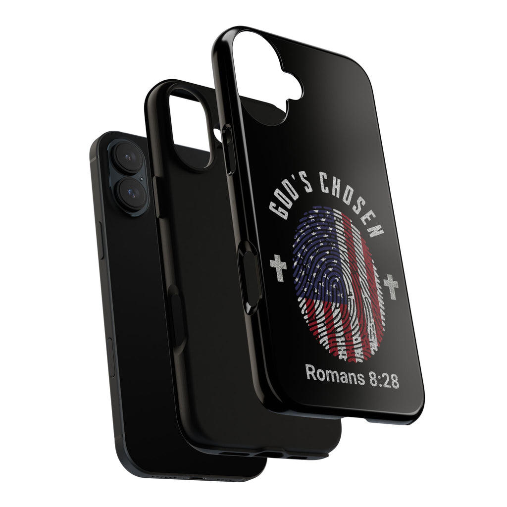 Christian Phone Case, Tough Cases for God’s Chosen, USA Flag Design, Inspirational Gift, Romans 8:28