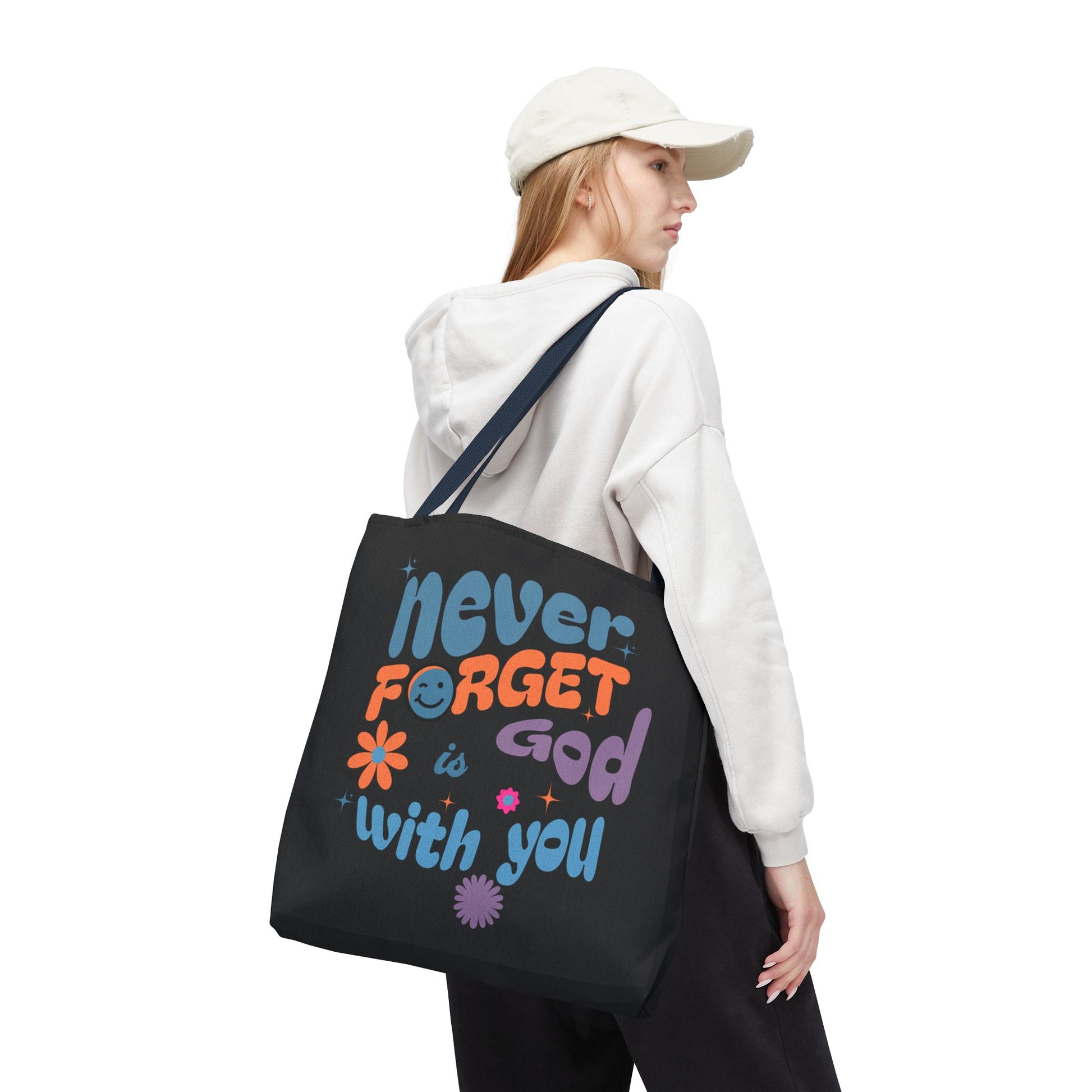 Inspirational Tote Bag - "Never Forget God is with You" - Motivational Gift, Faith-Based, Everyday Use, Shopping Bag, Church Bag, [...]