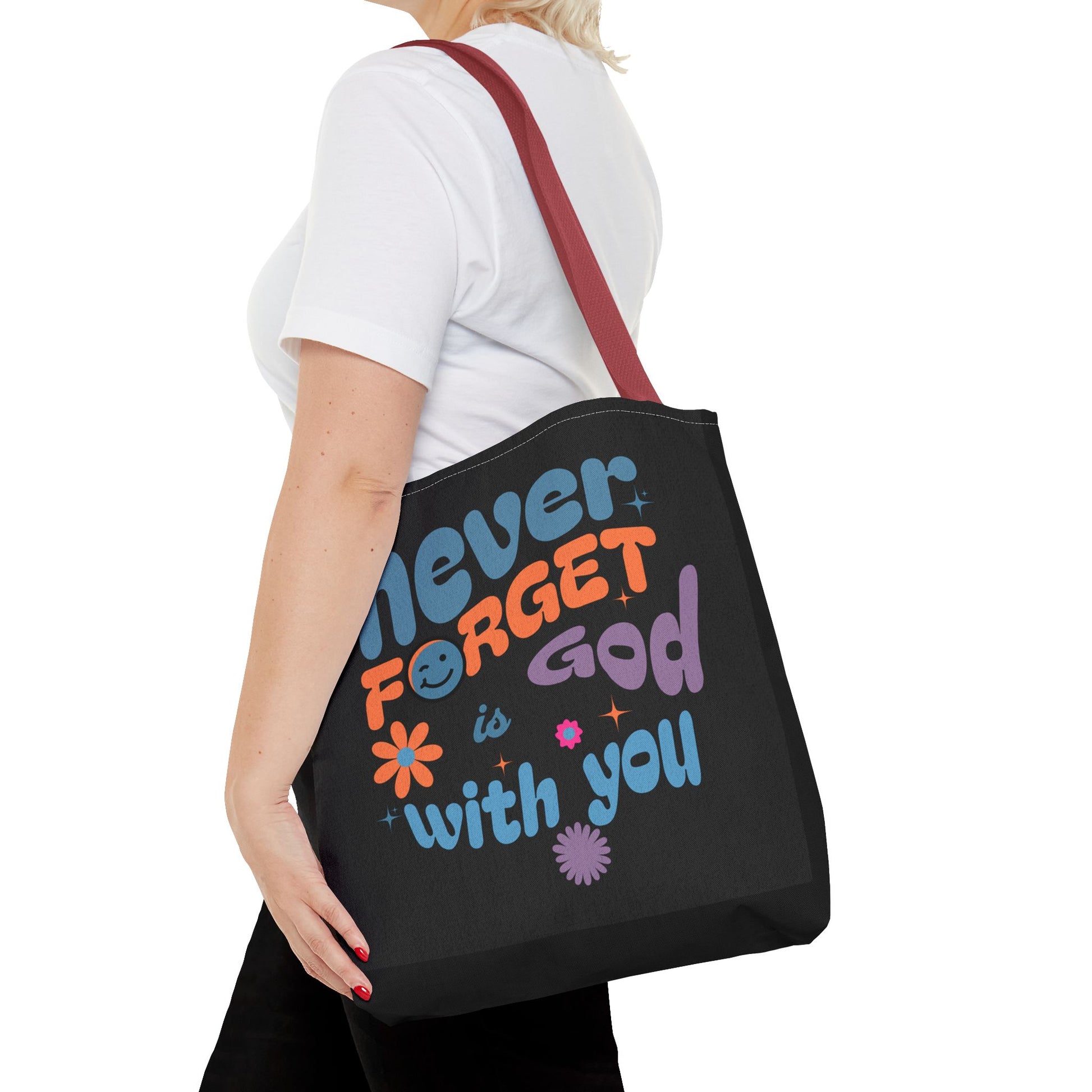 Inspirational Tote Bag - "Never Forget God is with You" - Motivational Gift, Faith-Based, Everyday Use, Shopping Bag, Church Bag, [...]