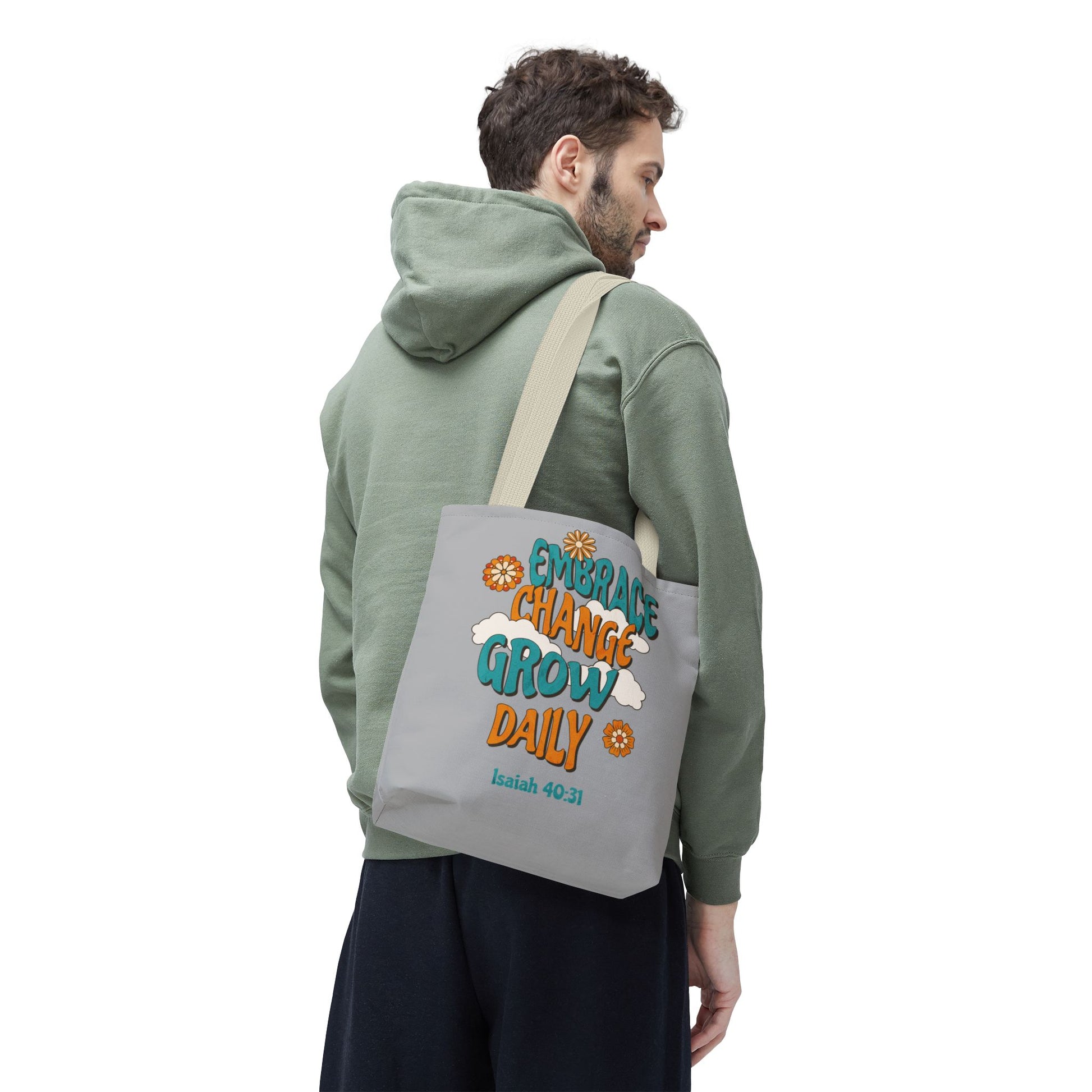 Inspirational Tote Bag, Motivational Bag, Embrace Change Gift, Daily Growth Tote, Christian Quotes Accessory