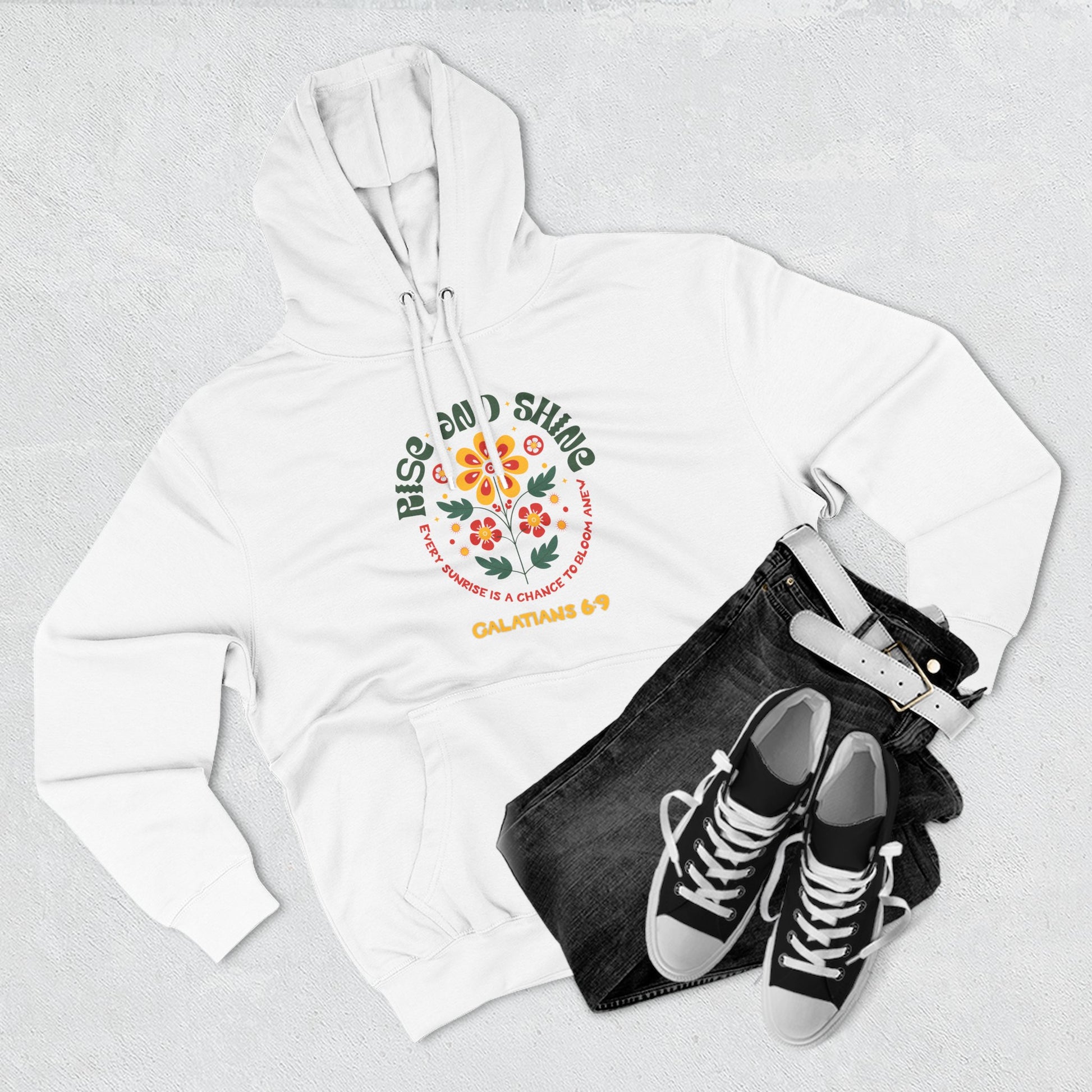 Floral Rise and Shine Hoodie, Cozy Fleece Sweatshirt, Boho Casual Wear, Spring Outfit, Gift for Nature Lovers, Trendy Hooded Sweatshirt