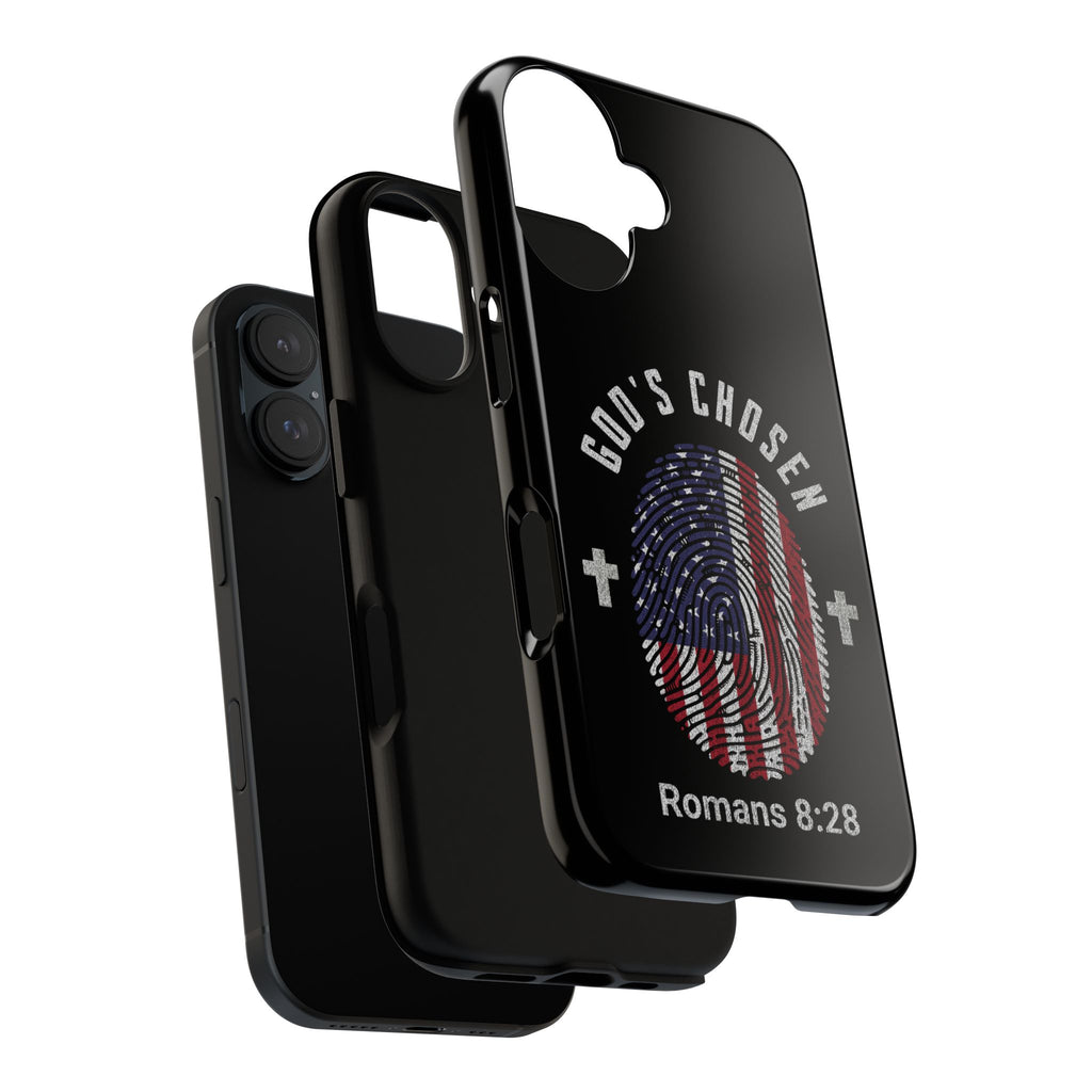 Christian Phone Case, Tough Cases for God’s Chosen, USA Flag Design, Inspirational Gift, Romans 8:28