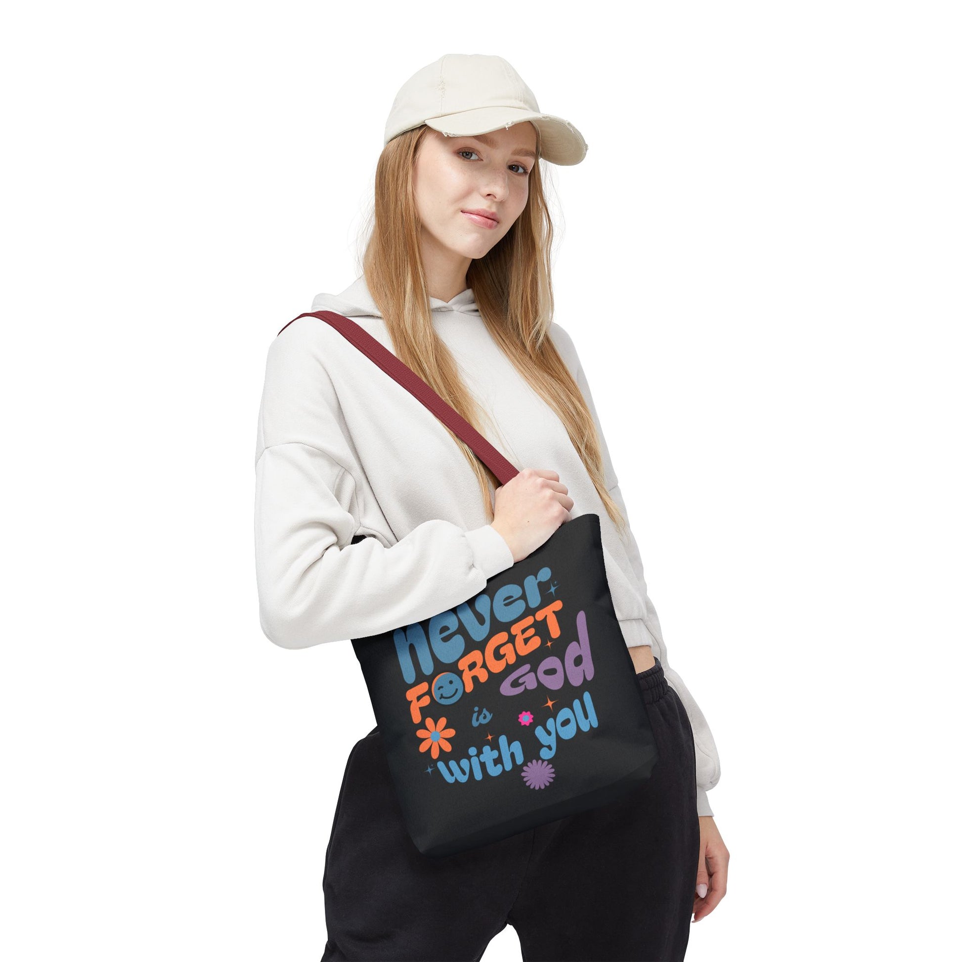 Inspirational Tote Bag - "Never Forget God is with You" - Motivational Gift, Faith-Based, Everyday Use, Shopping Bag, Church Bag, [...]