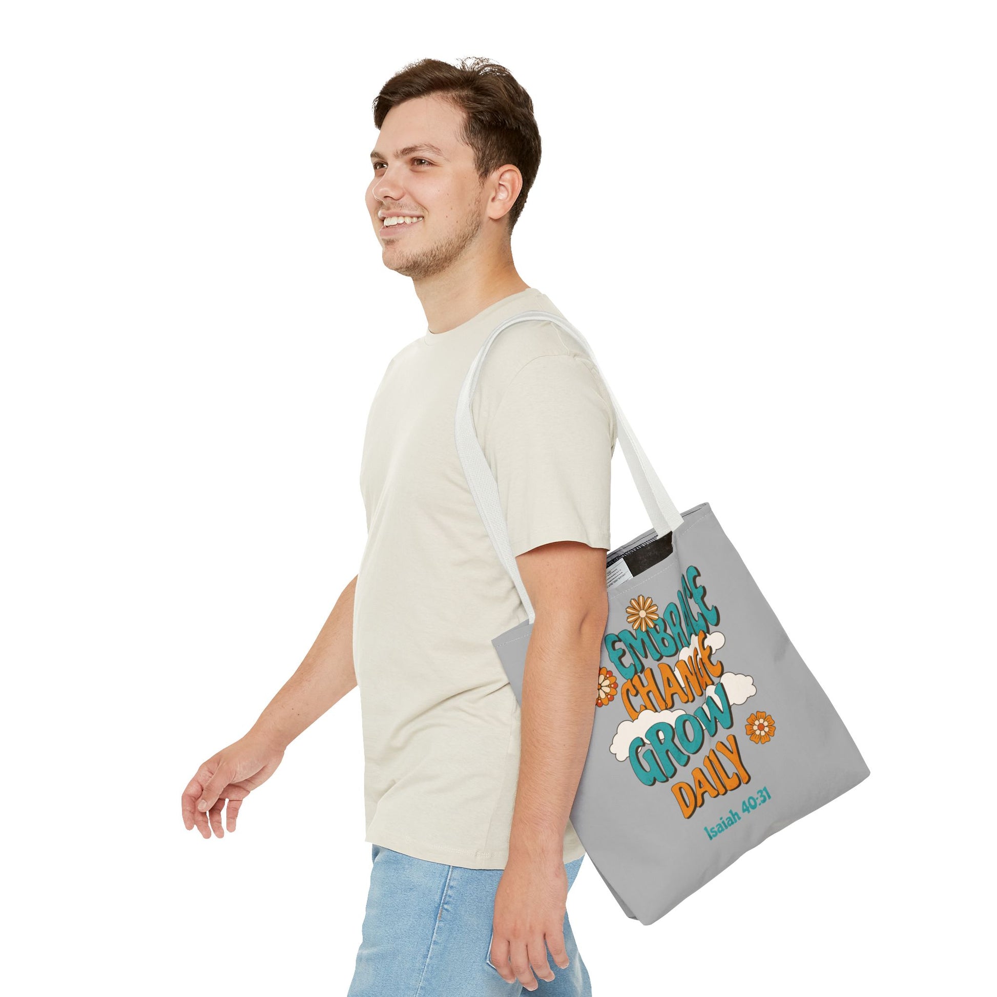 Inspirational Tote Bag, Motivational Bag, Embrace Change Gift, Daily Growth Tote, Christian Quotes Accessory