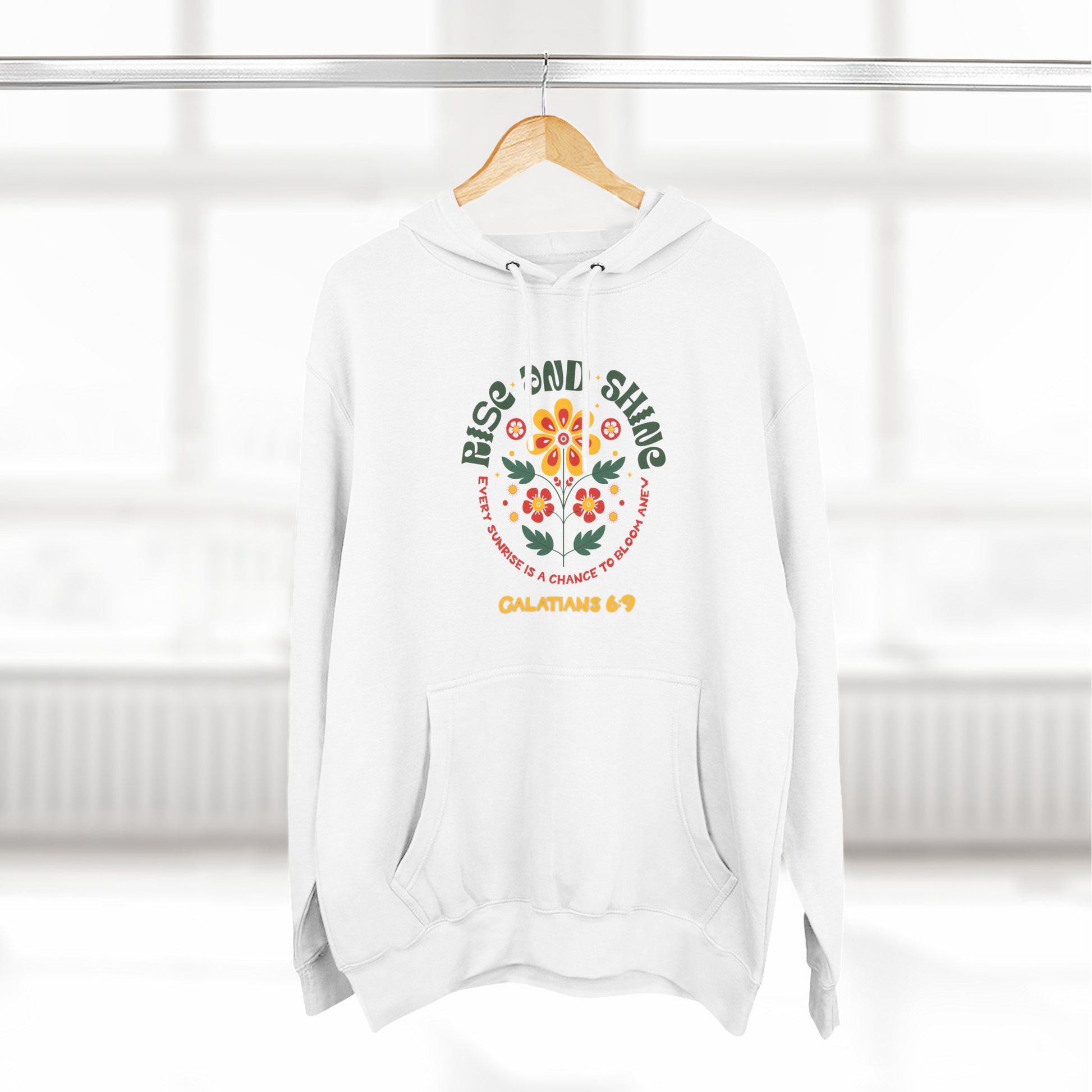 Floral Rise and Shine Hoodie, Cozy Fleece Sweatshirt, Boho Casual Wear, Spring Outfit, Gift for Nature Lovers, Trendy Hooded Sweatshirt