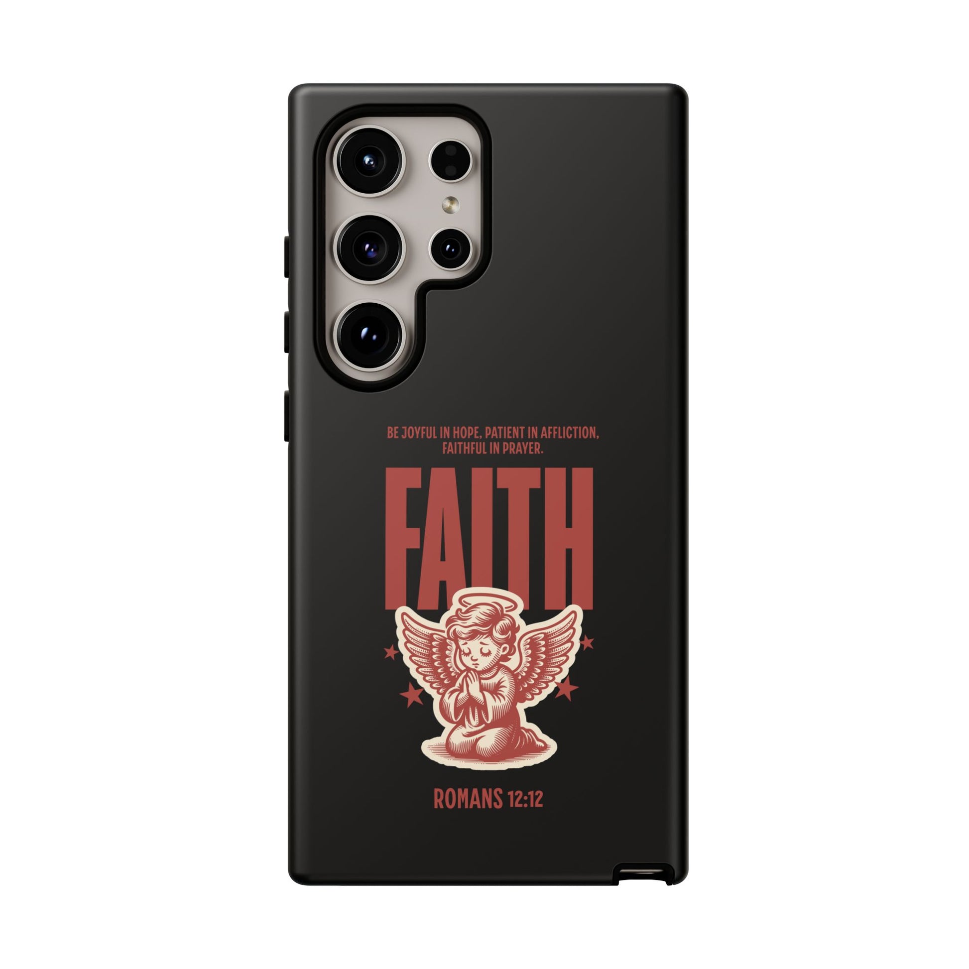 Faith-Inspired Tough Phone Case, Angel Phone Cover, Inspirational Mobile Protector, Christian Gift, Romans 12:12 Decor