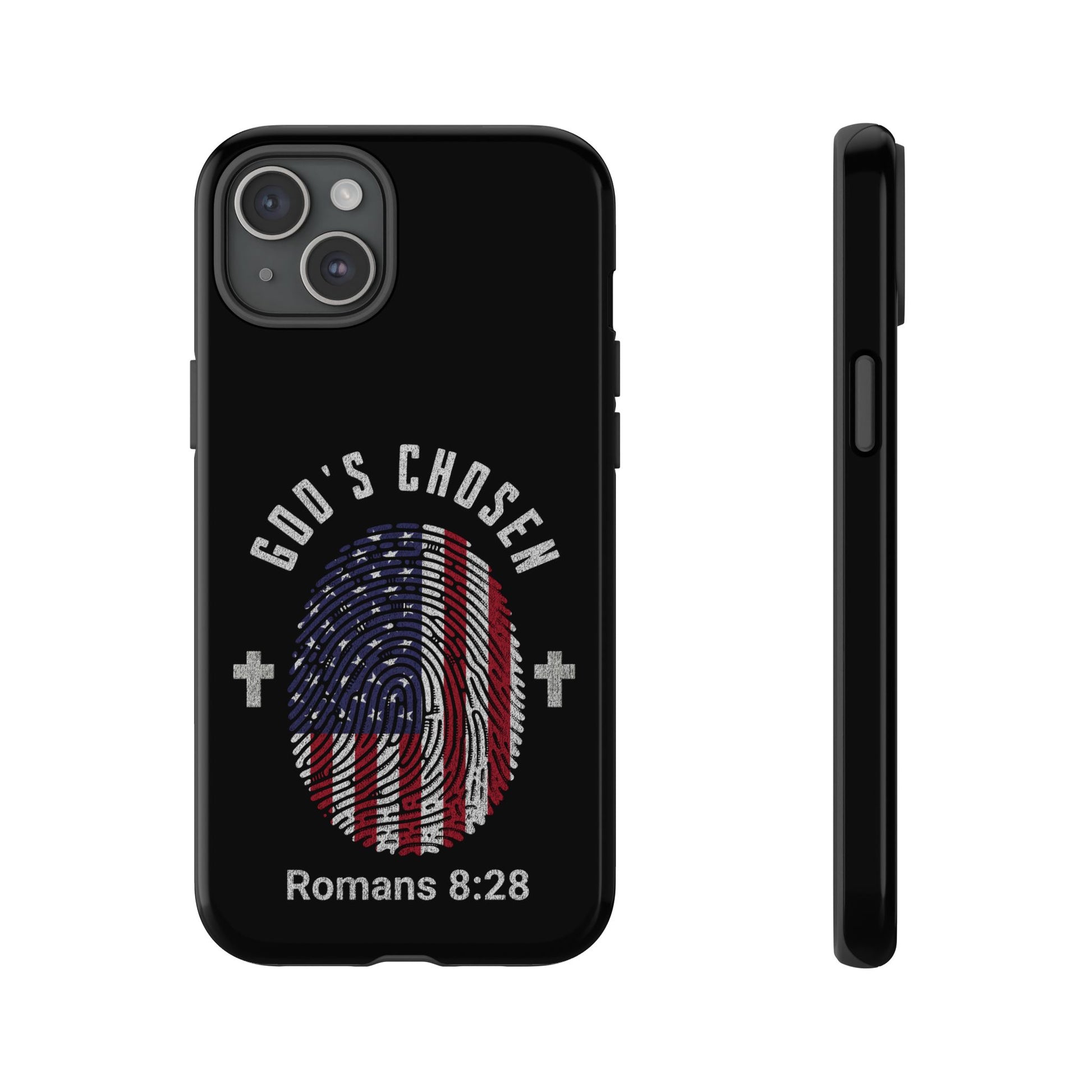 Christian Phone Case, Tough Cases for God’s Chosen, USA Flag Design, Inspirational Gift, Romans 8:28