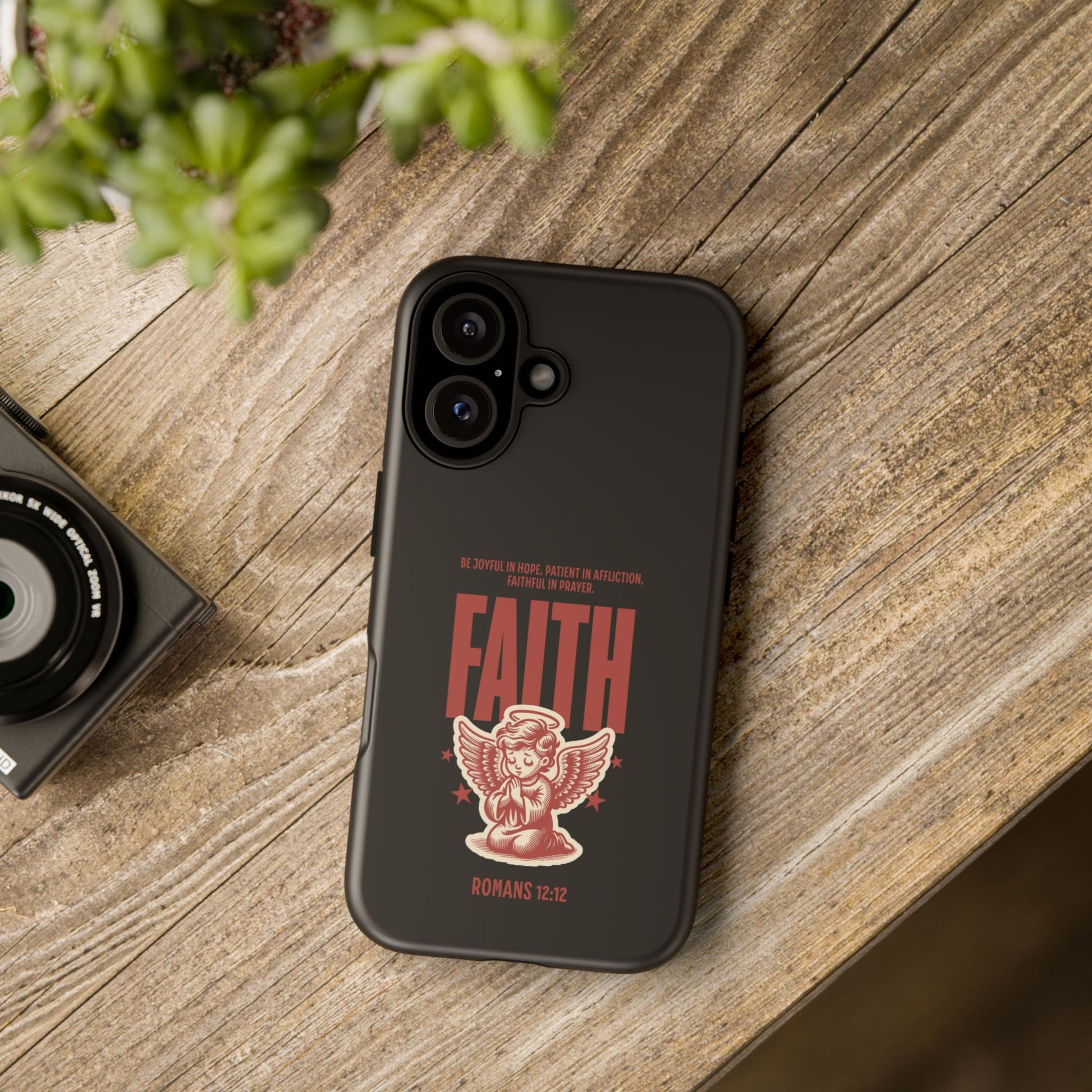 Faith-Inspired Tough Phone Case, Angel Phone Cover, Inspirational Mobile Protector, Christian Gift, Romans 12:12 Decor