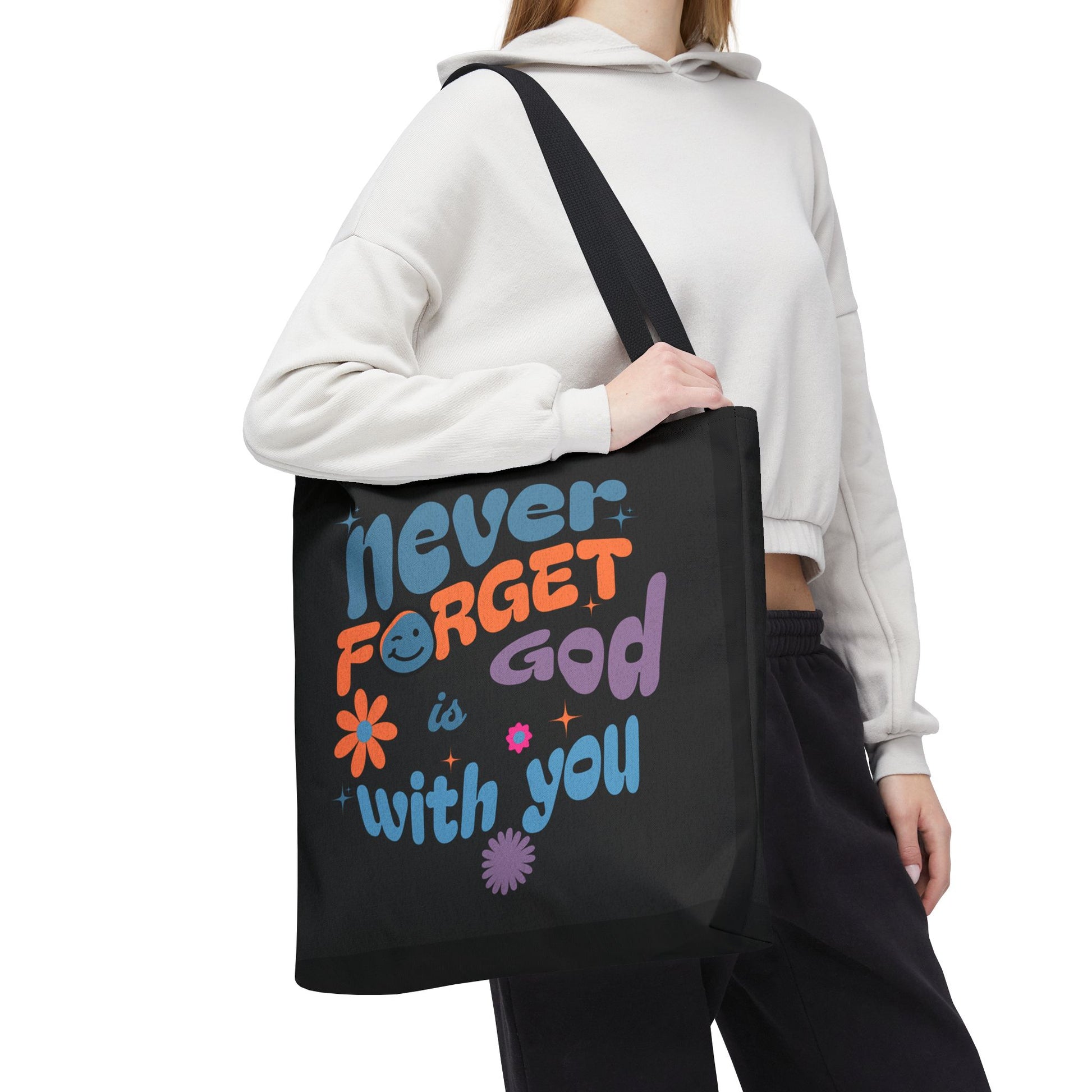 Inspirational Tote Bag - "Never Forget God is with You" - Motivational Gift, Faith-Based, Everyday Use, Shopping Bag, Church Bag, [...]