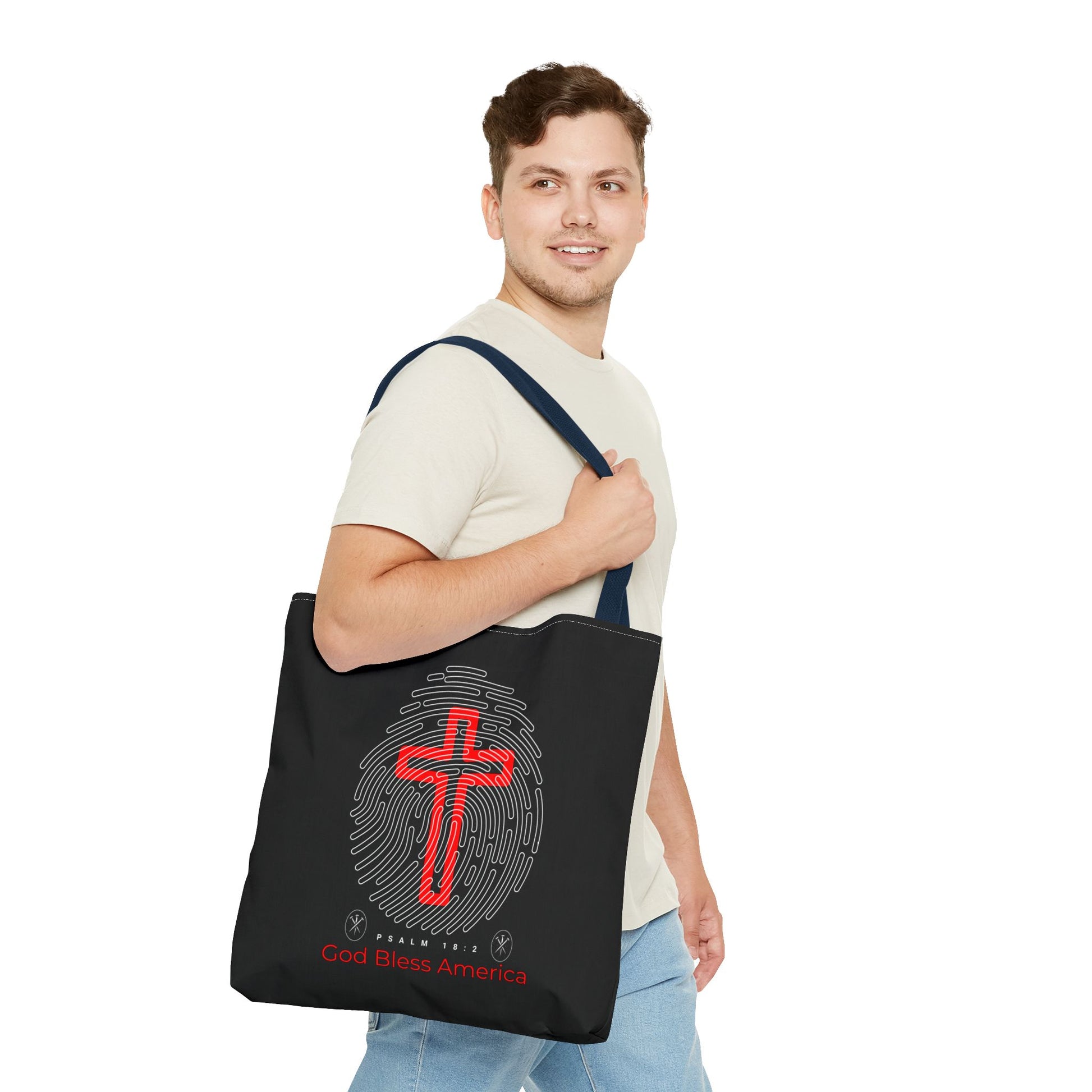 Faith-Inspired Tote Bag, Cross Design, God Bless America, Christian Gift, Spiritual Tote, Everyday Use, Religious Shopper