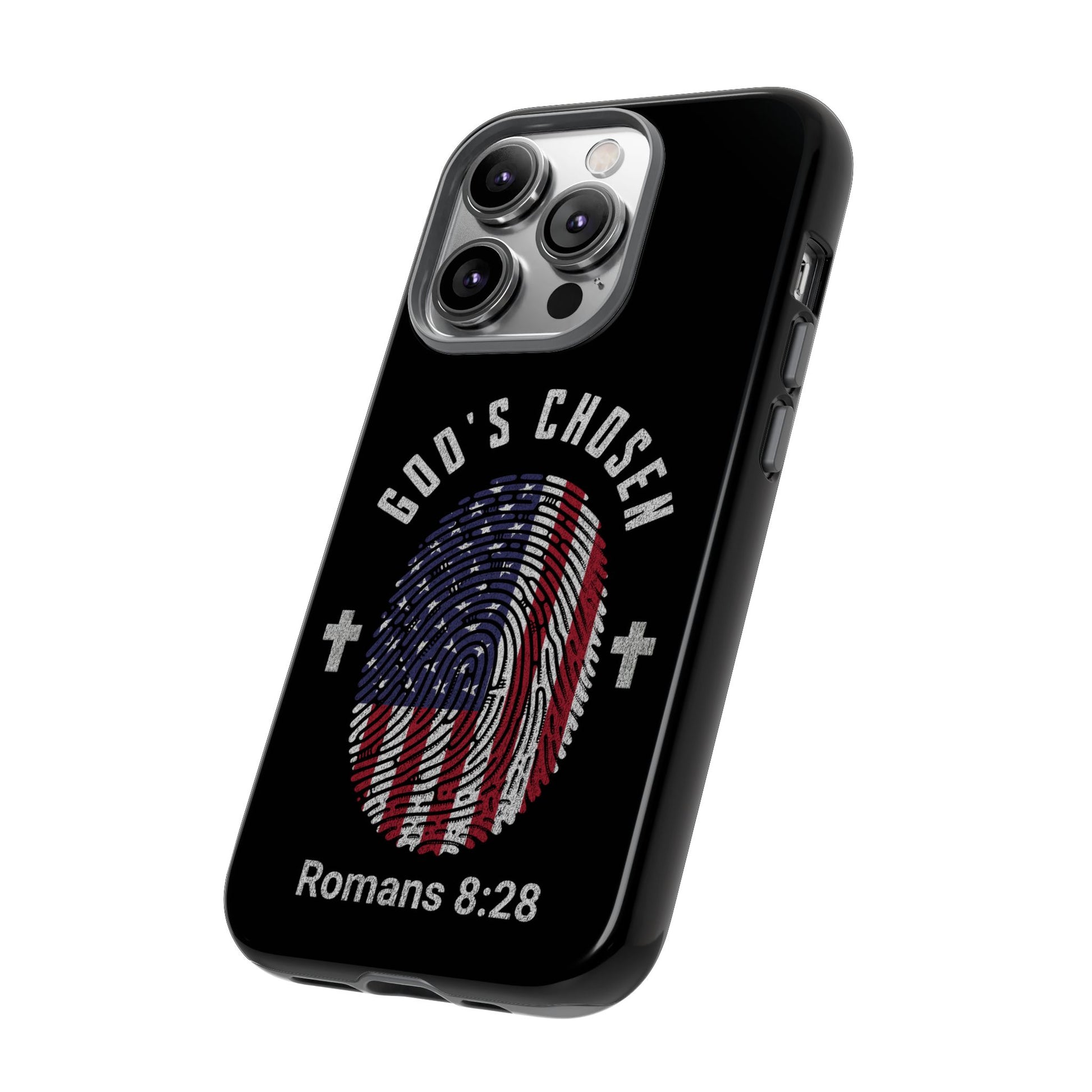 Christian Phone Case, Tough Cases for God’s Chosen, USA Flag Design, Inspirational Gift, Romans 8:28