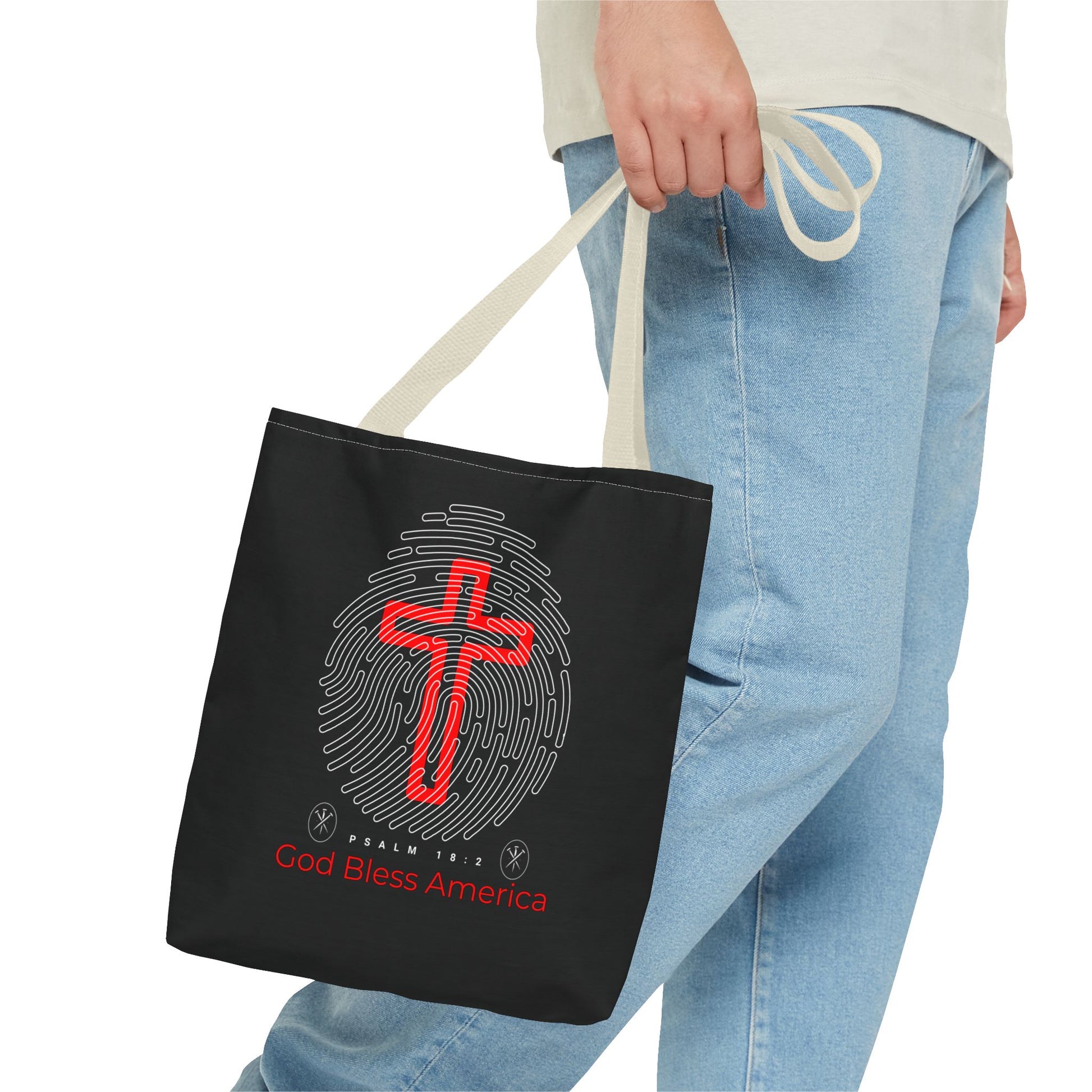 Faith-Inspired Tote Bag, Cross Design, God Bless America, Christian Gift, Spiritual Tote, Everyday Use, Religious Shopper