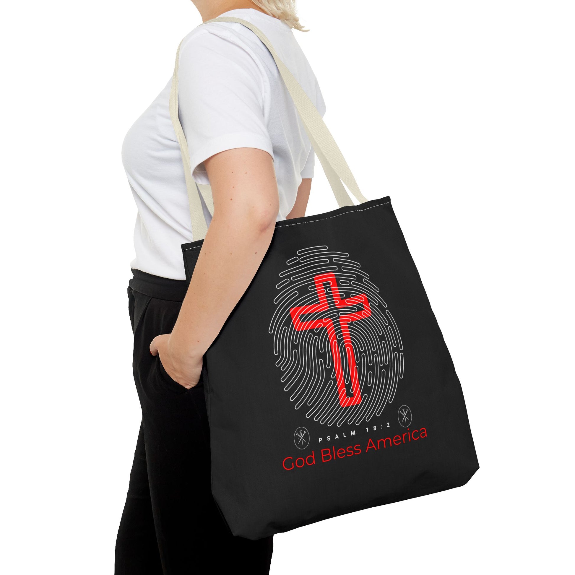 Faith-Inspired Tote Bag, Cross Design, God Bless America, Christian Gift, Spiritual Tote, Everyday Use, Religious Shopper