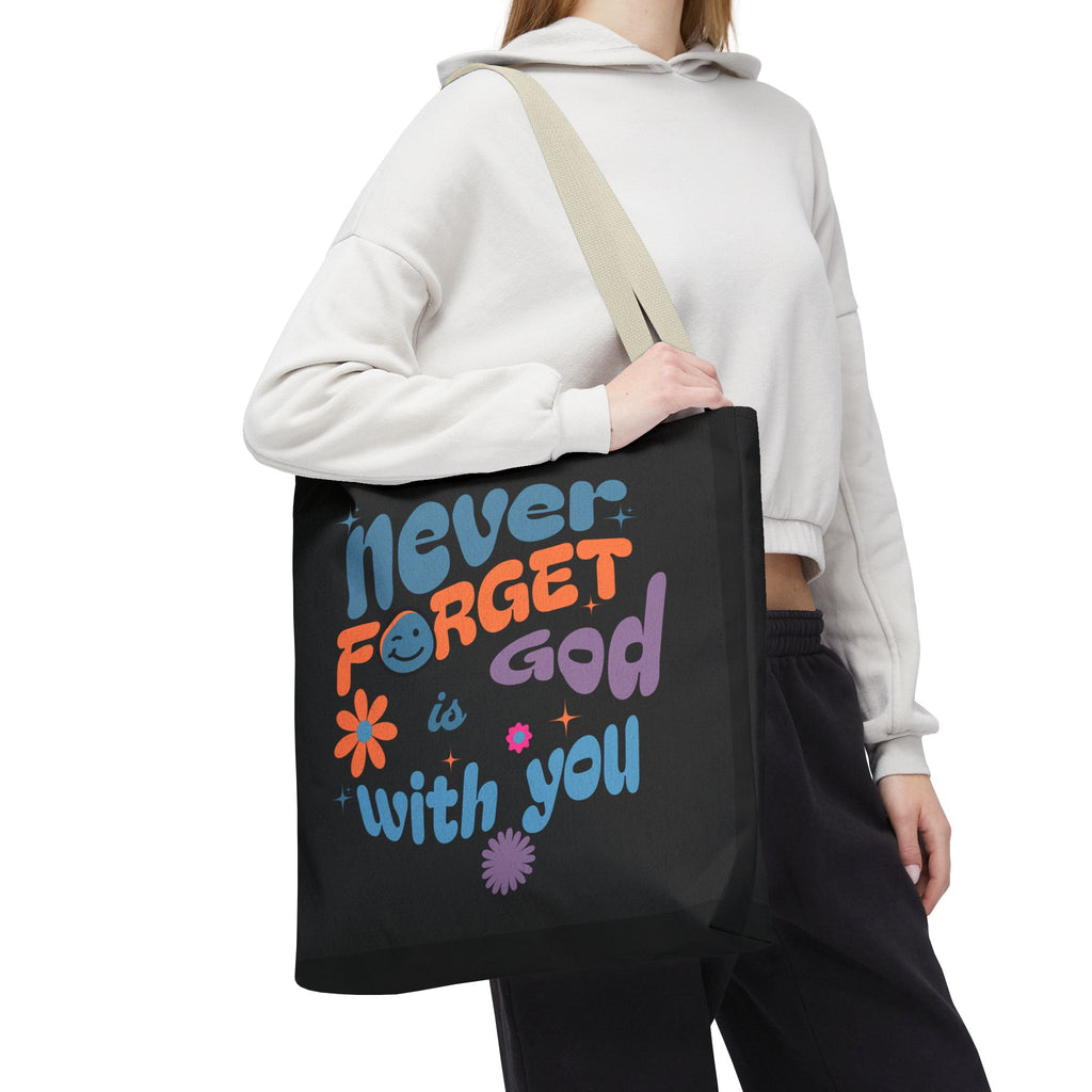 Inspirational Tote Bag - "Never Forget God is with You" - Motivational Gift, Faith-Based, Everyday Use, Shopping Bag, Church Bag, [...]
