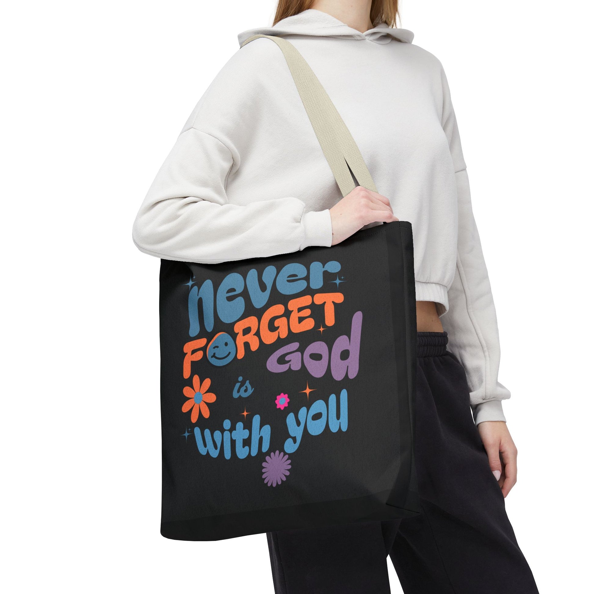 Inspirational Tote Bag - "Never Forget God is with You" - Motivational Gift, Faith-Based, Everyday Use, Shopping Bag, Church Bag, [...]