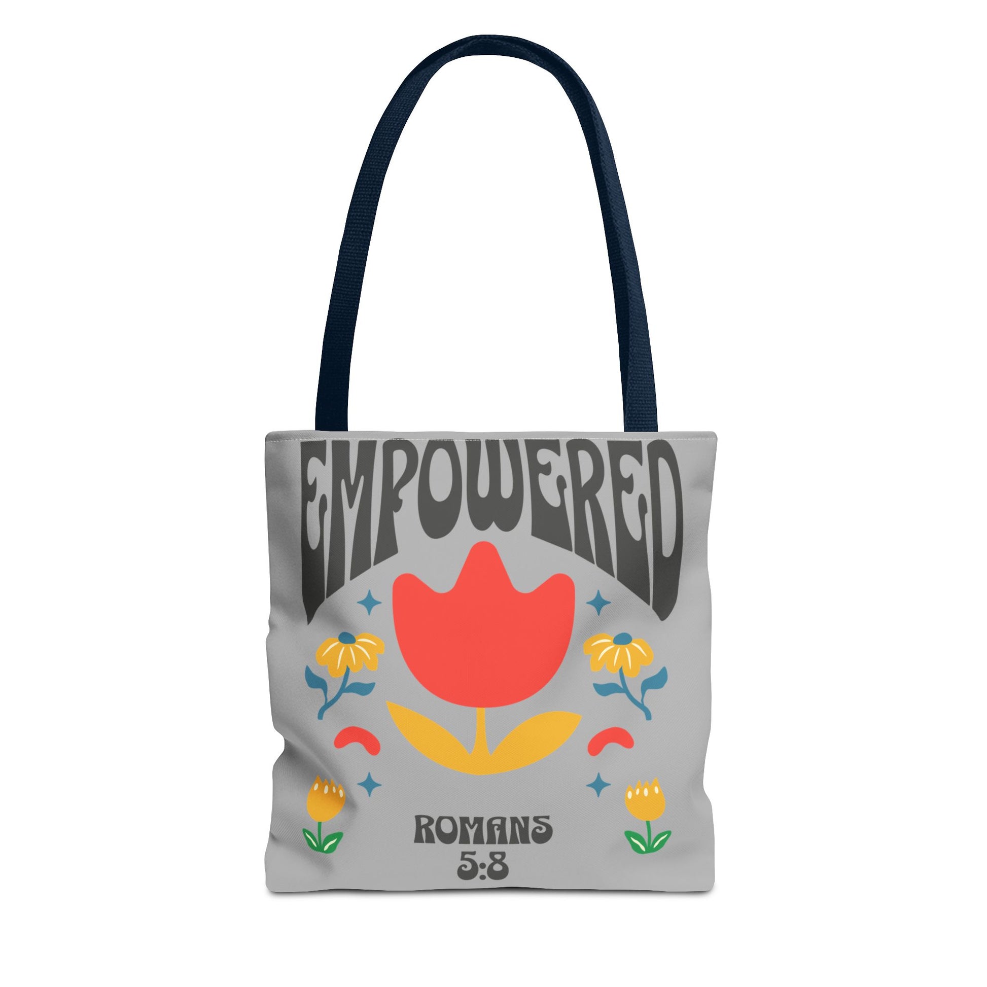 Empowered Floral Tote Bag | Inspirational Canvas Bag for Everyday | Romans 5:8 | Gift for Women, Motivational, Church, Travel