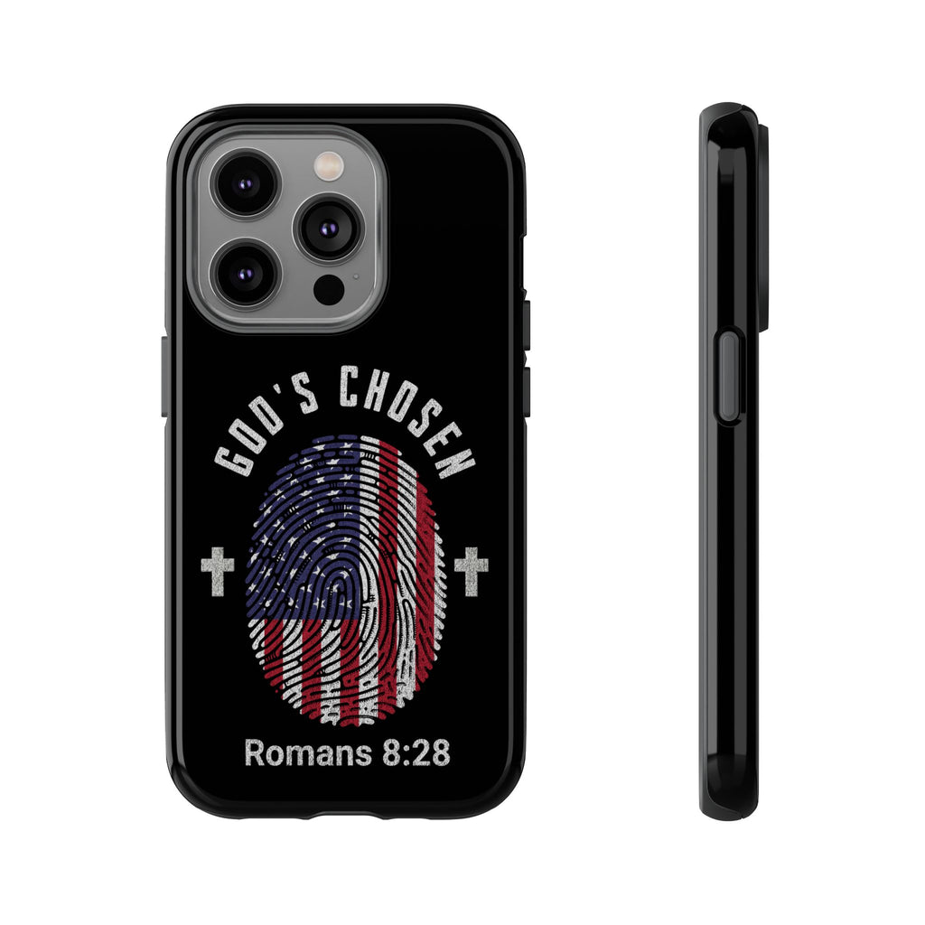 Christian Phone Case, Tough Cases for God’s Chosen, USA Flag Design, Inspirational Gift, Romans 8:28