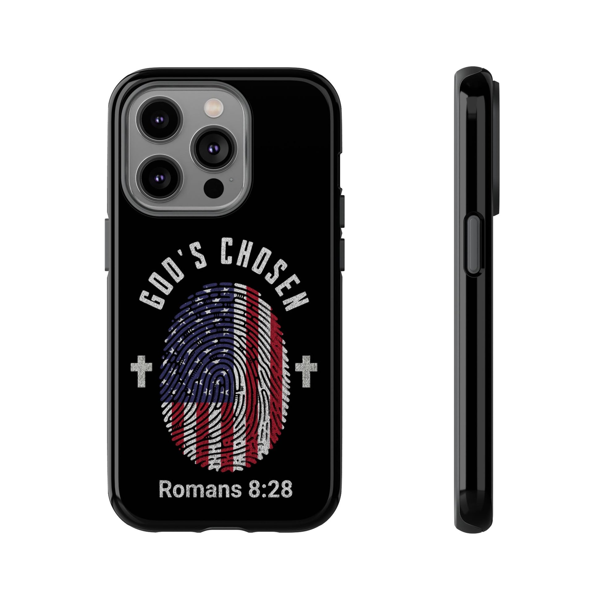 Christian Phone Case, Tough Cases for God’s Chosen, USA Flag Design, Inspirational Gift, Romans 8:28