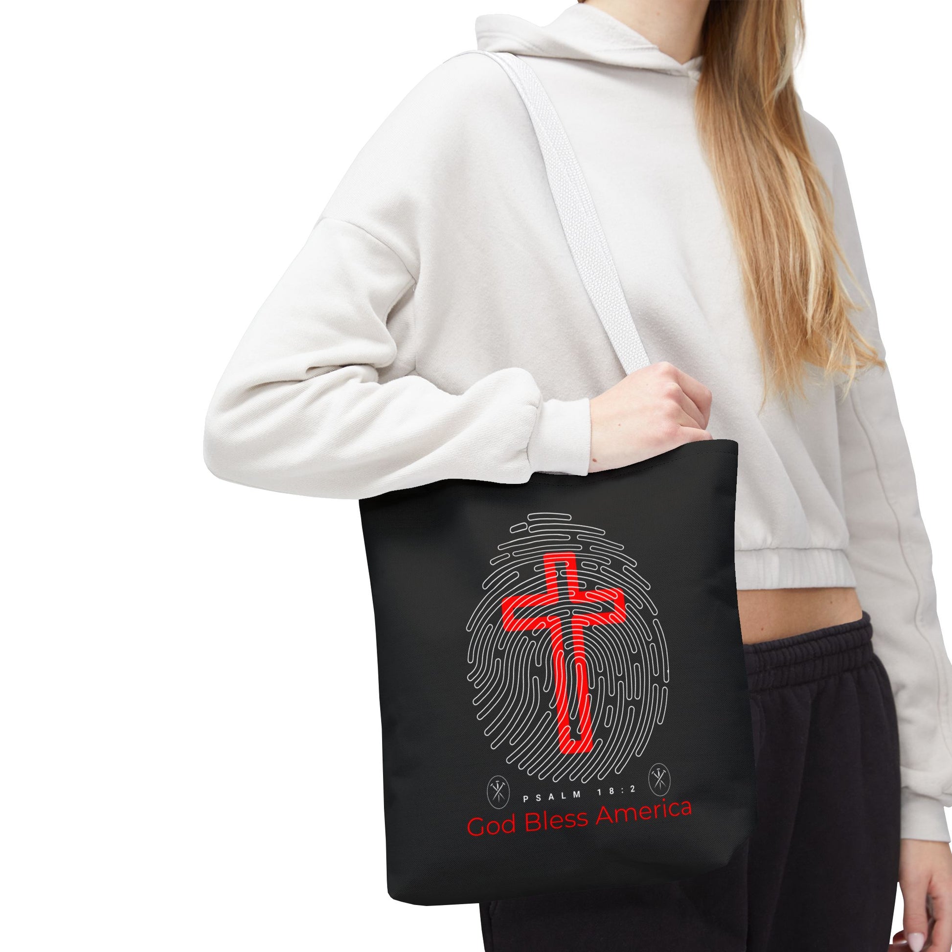 Faith-Inspired Tote Bag, Cross Design, God Bless America, Christian Gift, Spiritual Tote, Everyday Use, Religious Shopper