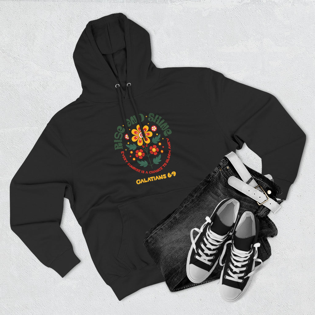 Floral Rise and Shine Hoodie, Cozy Fleece Sweatshirt, Boho Casual Wear, Spring Outfit, Gift for Nature Lovers, Trendy Hooded Sweatshirt