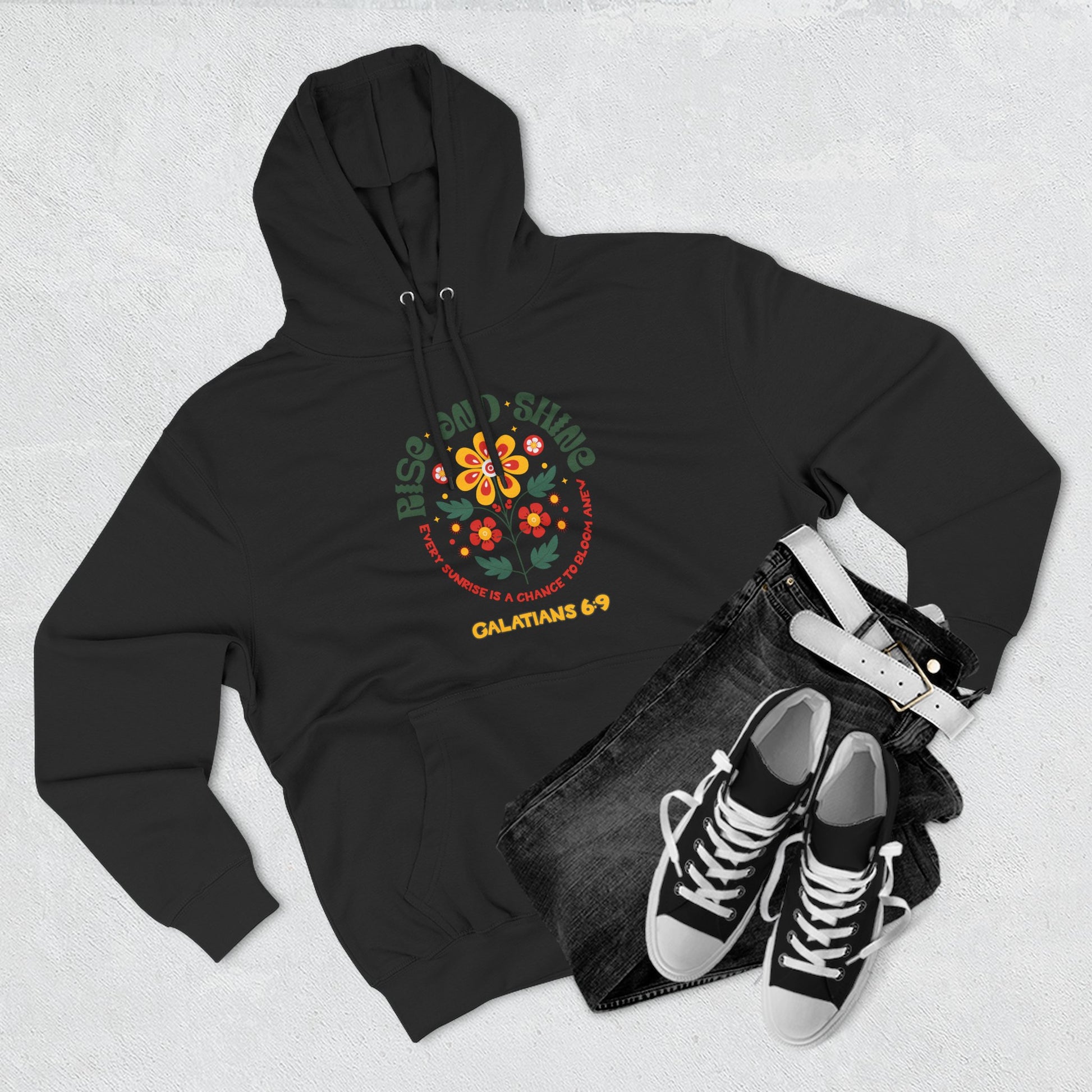 Floral Rise and Shine Hoodie, Cozy Fleece Sweatshirt, Boho Casual Wear, Spring Outfit, Gift for Nature Lovers, Trendy Hooded Sweatshirt