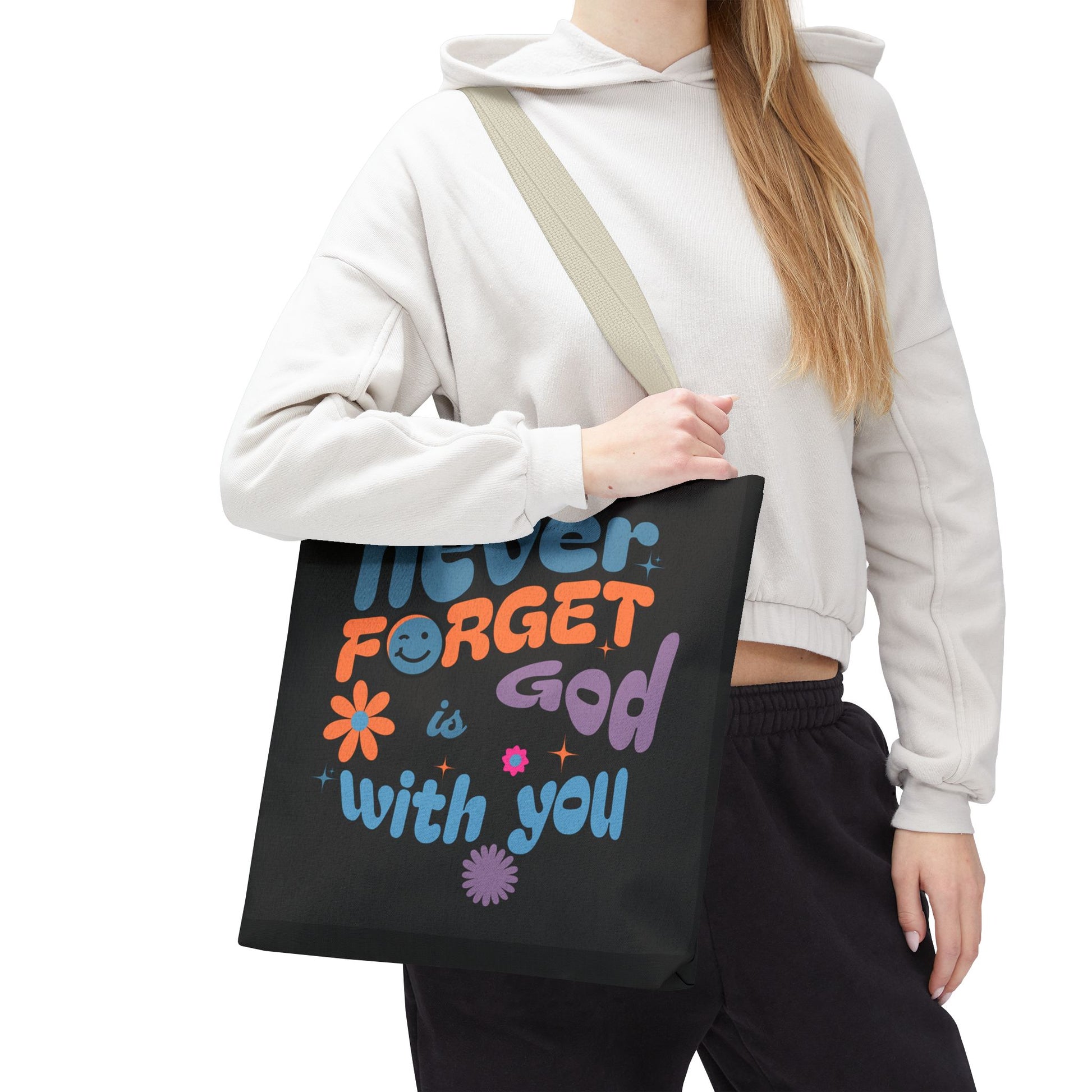 Inspirational Tote Bag - "Never Forget God is with You" - Motivational Gift, Faith-Based, Everyday Use, Shopping Bag, Church Bag, [...]