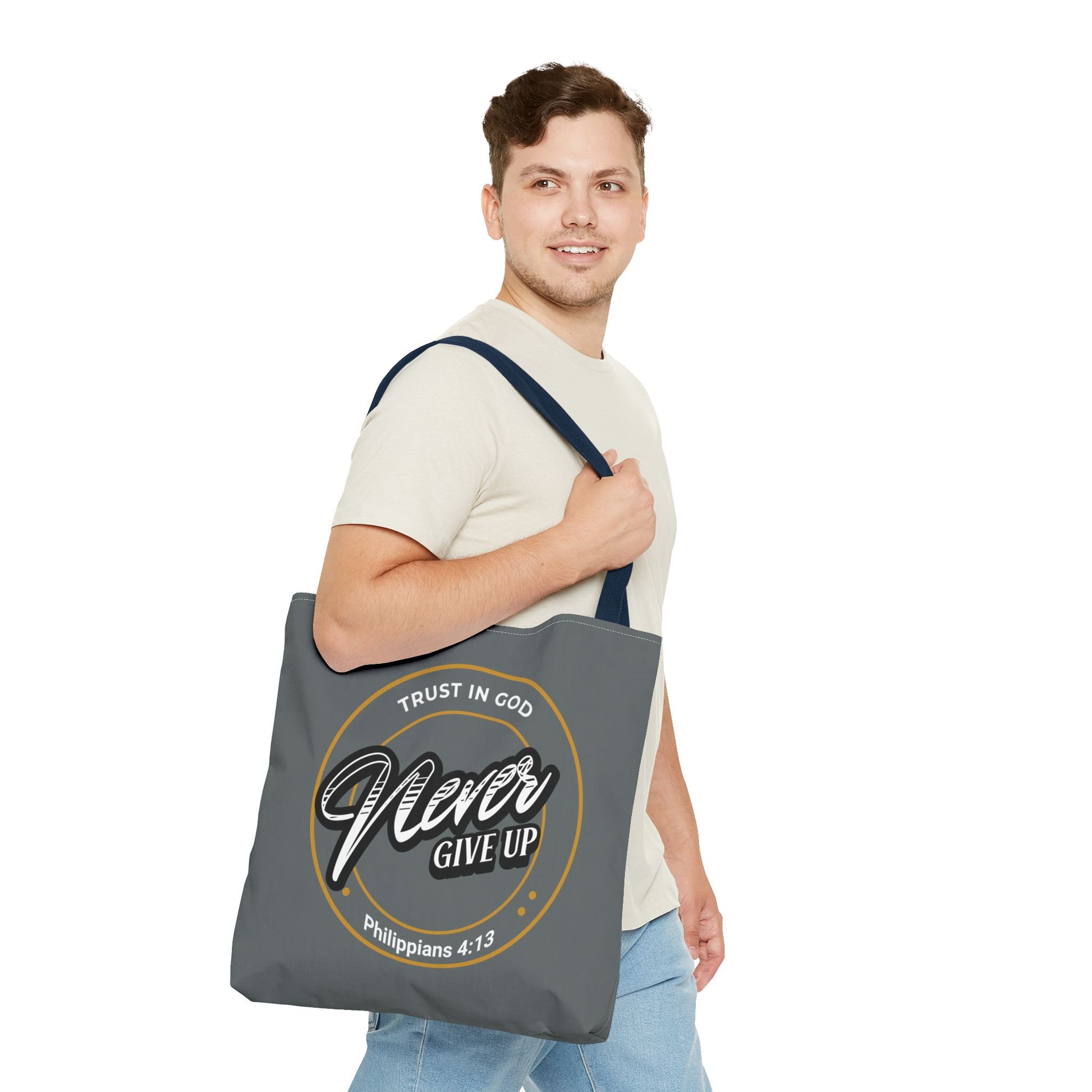 Inspirational Tote Bag, Trust in God, Never Give Up, Bible Verse Bag, Motivational Purse, Christian Gift, Philippians 4:13