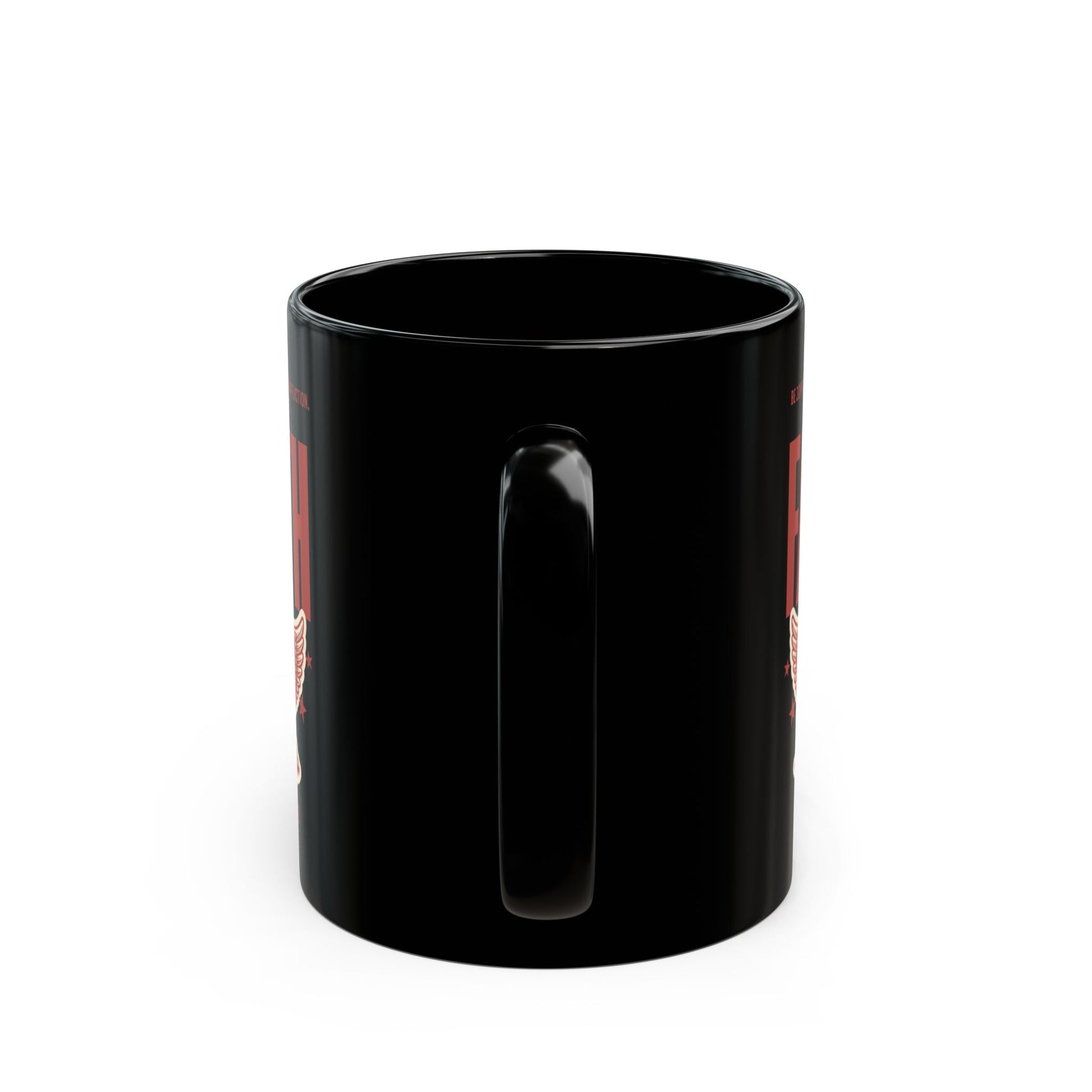 Black mug with a handle on a white background
