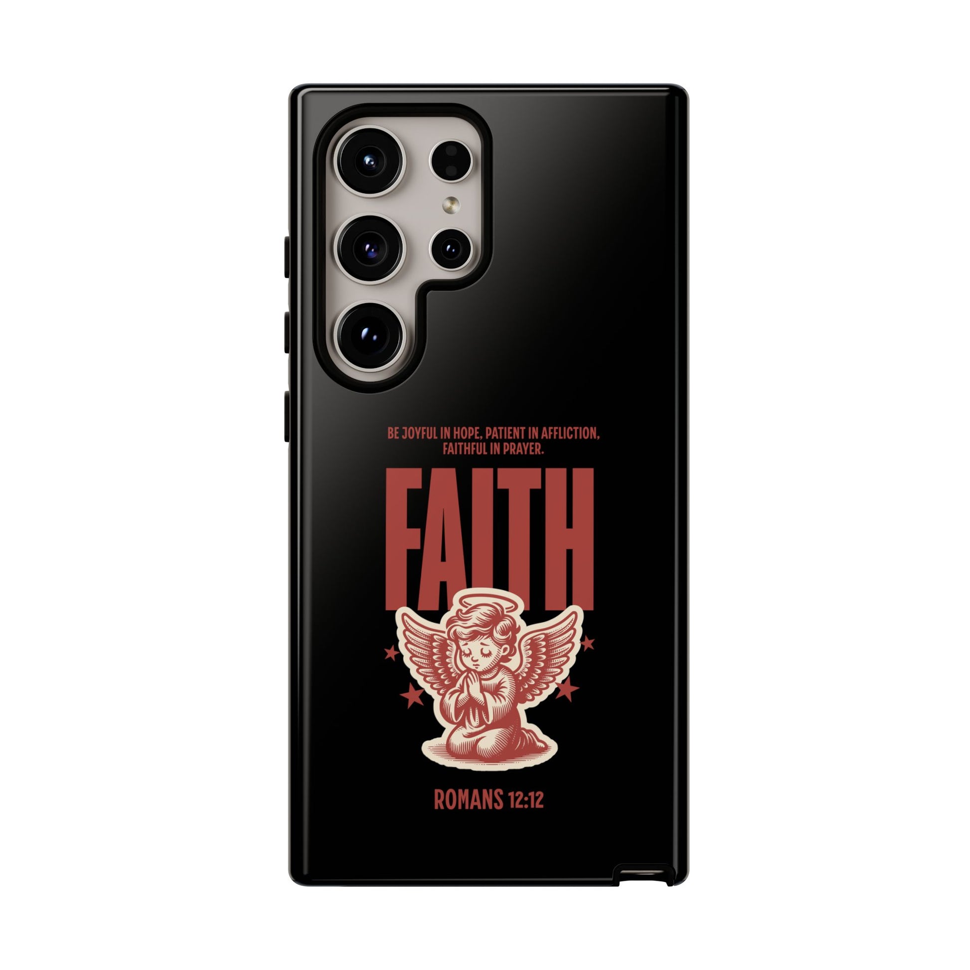 Faith-Inspired Tough Phone Case, Angel Phone Cover, Inspirational Mobile Protector, Christian Gift, Romans 12:12 Decor