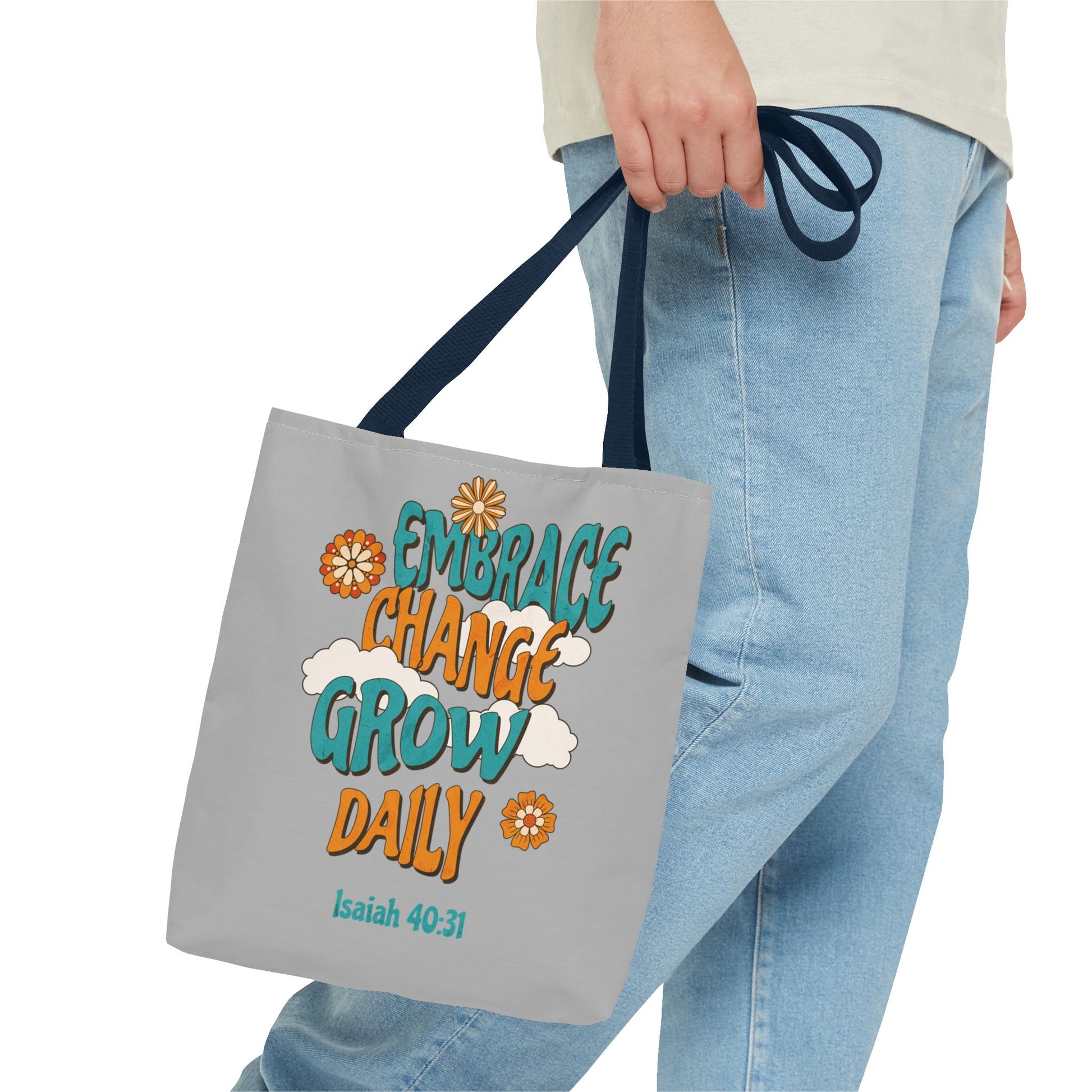 Inspirational Tote Bag, Motivational Bag, Embrace Change Gift, Daily Growth Tote, Christian Quotes Accessory