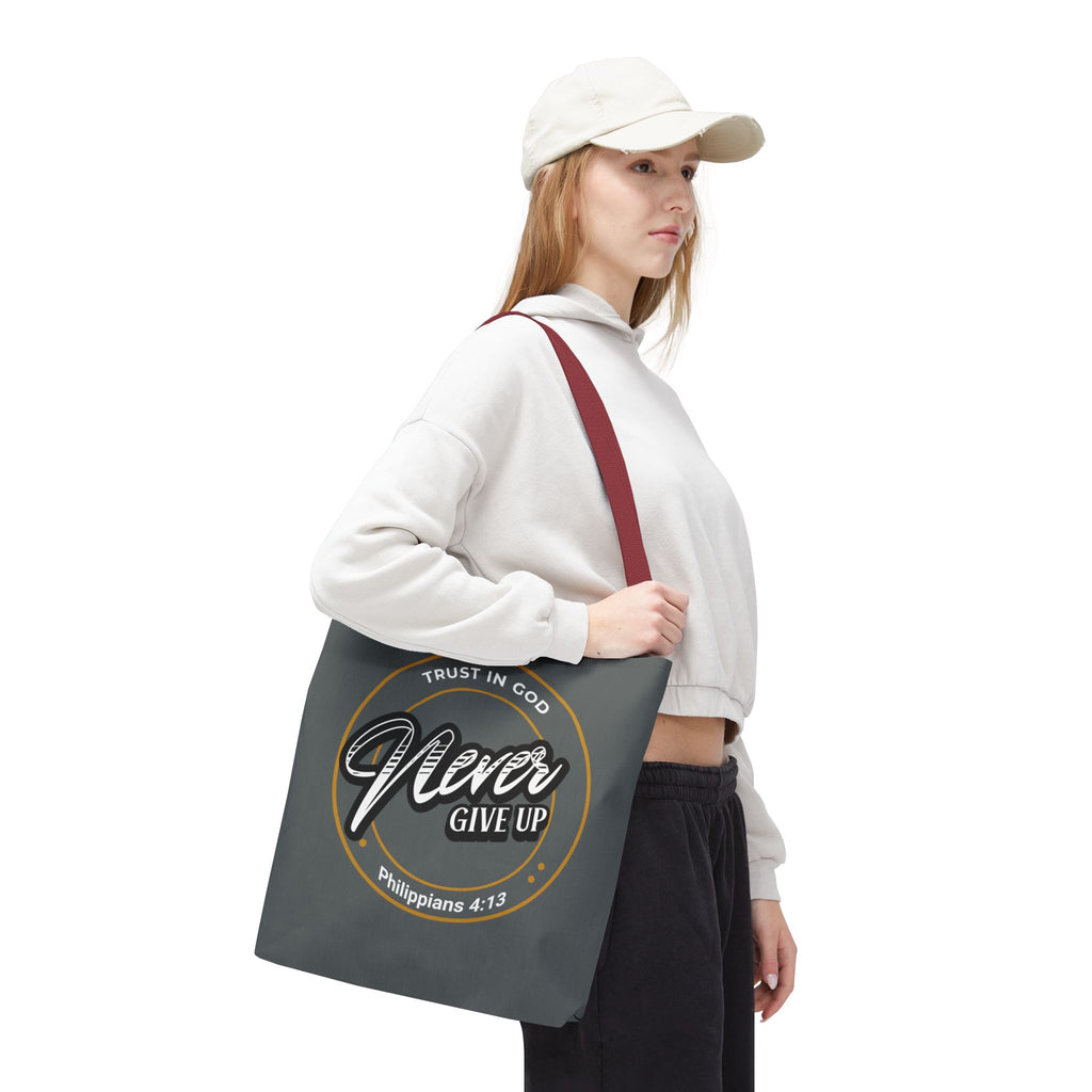 Inspirational Tote Bag, Trust in God, Never Give Up, Bible Verse Bag, Motivational Purse, Christian Gift, Philippians 4:13