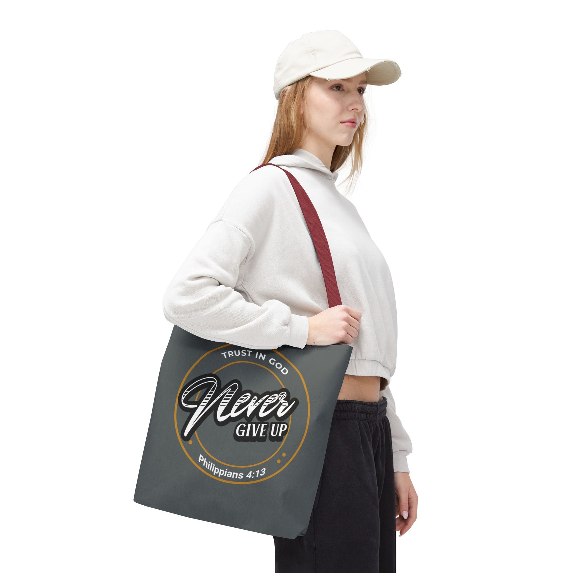 Inspirational Tote Bag, Trust in God, Never Give Up, Bible Verse Bag, Motivational Purse, Christian Gift, Philippians 4:13