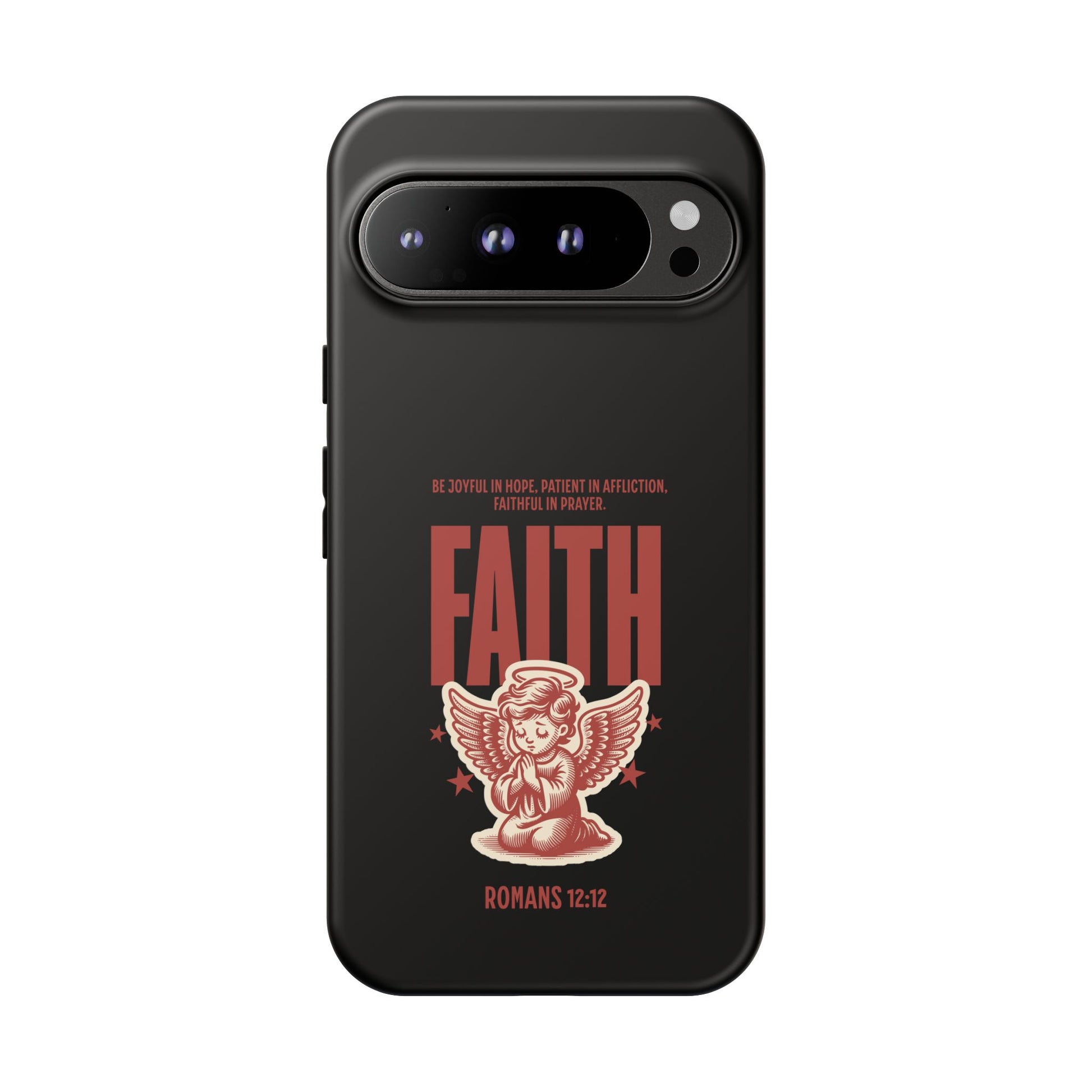 Faith-Inspired Tough Phone Case, Angel Phone Cover, Inspirational Mobile Protector, Christian Gift, Romans 12:12 Decor