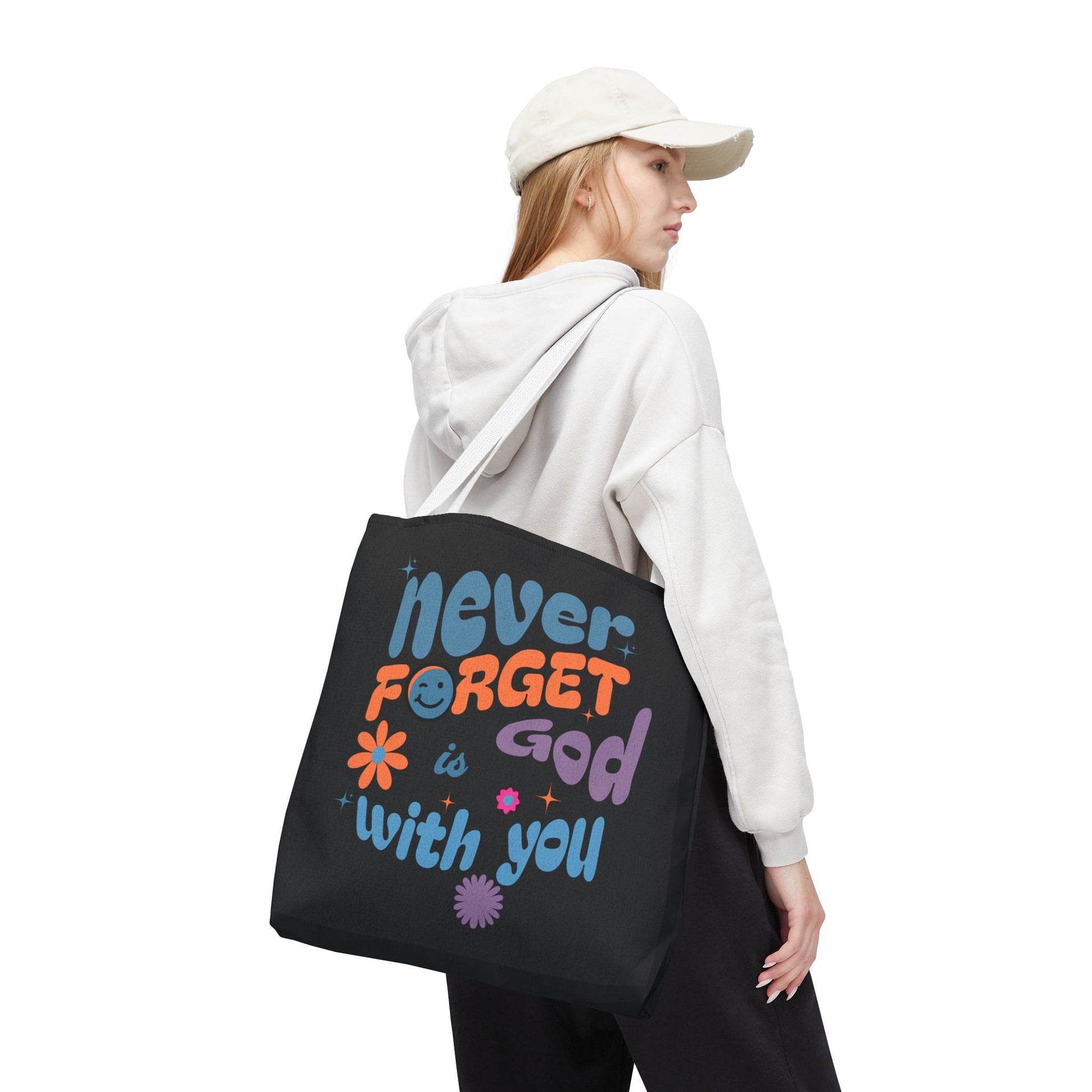 Inspirational Tote Bag - "Never Forget God is with You" - Motivational Gift, Faith-Based, Everyday Use, Shopping Bag, Church Bag, [...]