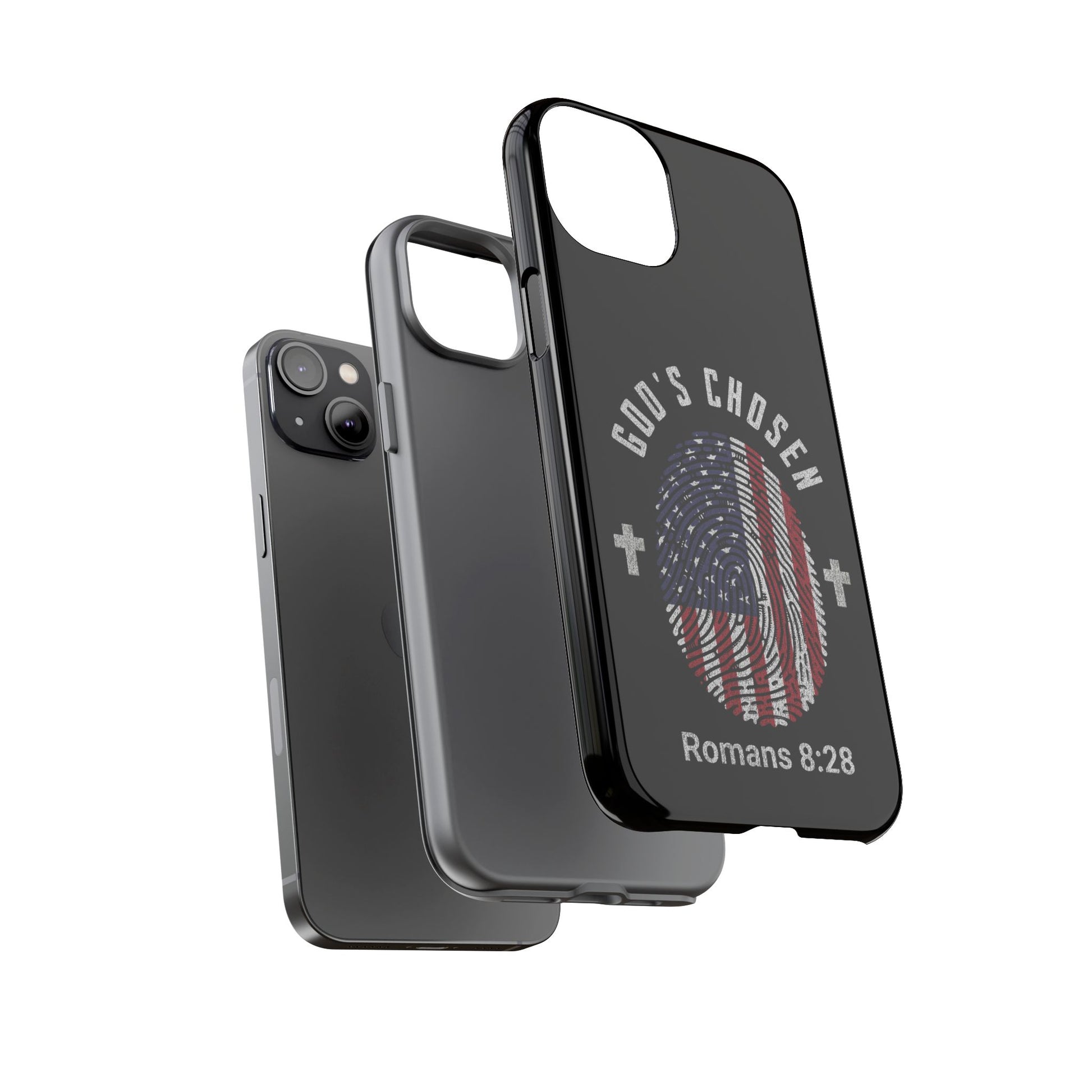 Christian Phone Case, Tough Cases for God’s Chosen, USA Flag Design, Inspirational Gift, Romans 8:28