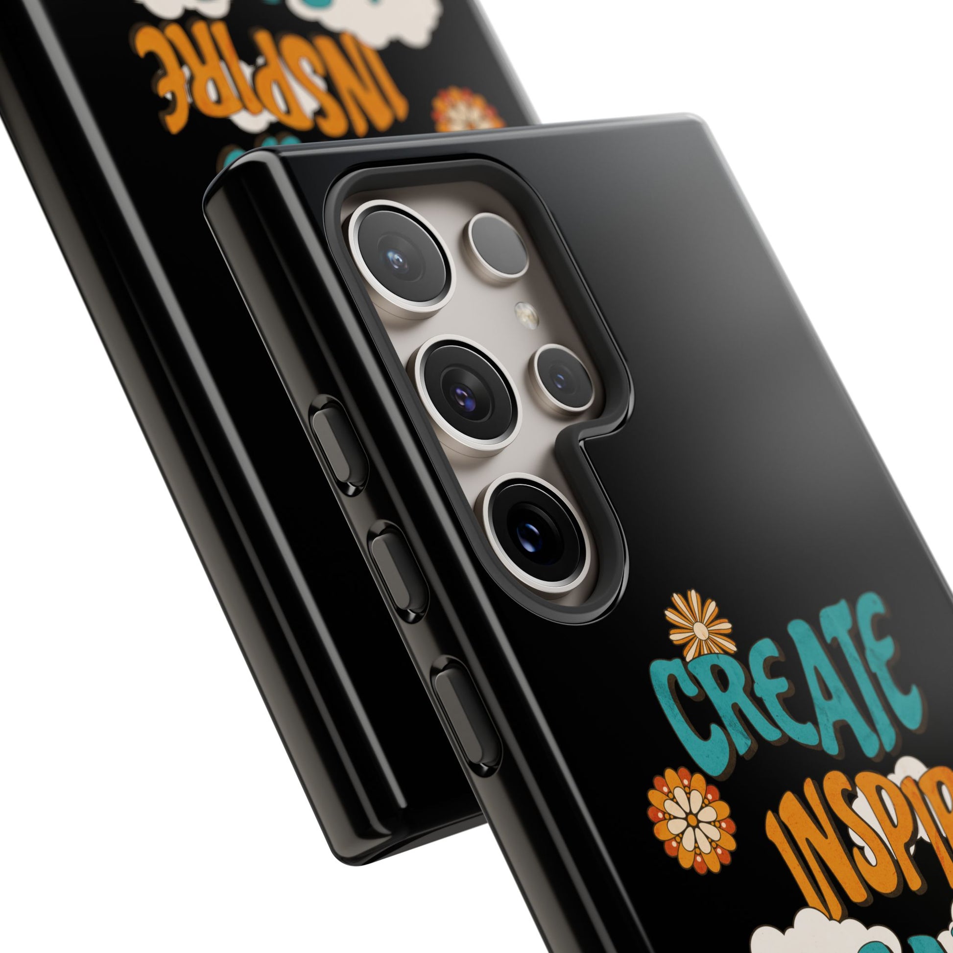 Bold Inspirational Phone Case, Create Inspire Lead Case, Gift for Creatives, Motivational Accessory, Flower Design, Custom Phone Cover