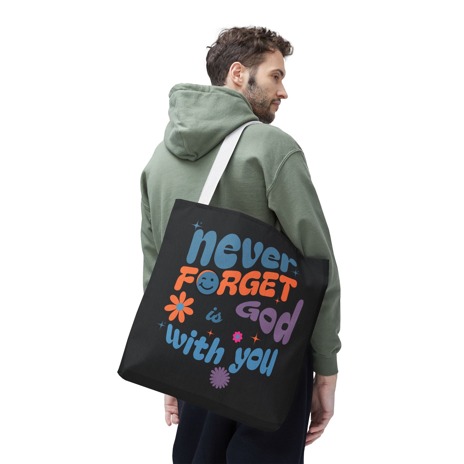 Inspirational Tote Bag - "Never Forget God is with You" - Motivational Gift, Faith-Based, Everyday Use, Shopping Bag, Church Bag, [...]