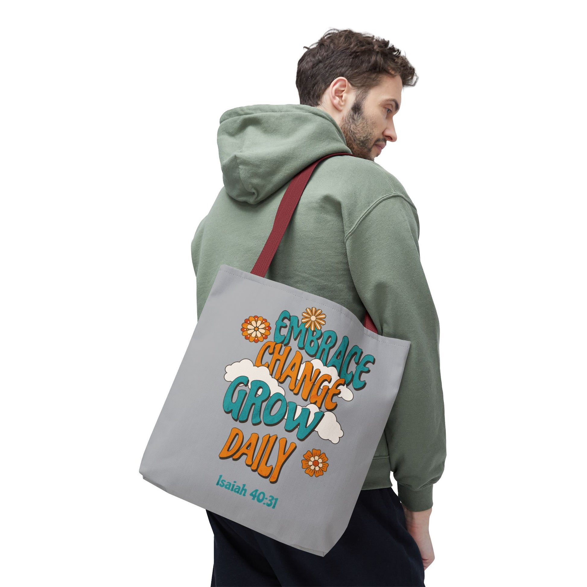 Inspirational Tote Bag, Motivational Bag, Embrace Change Gift, Daily Growth Tote, Christian Quotes Accessory