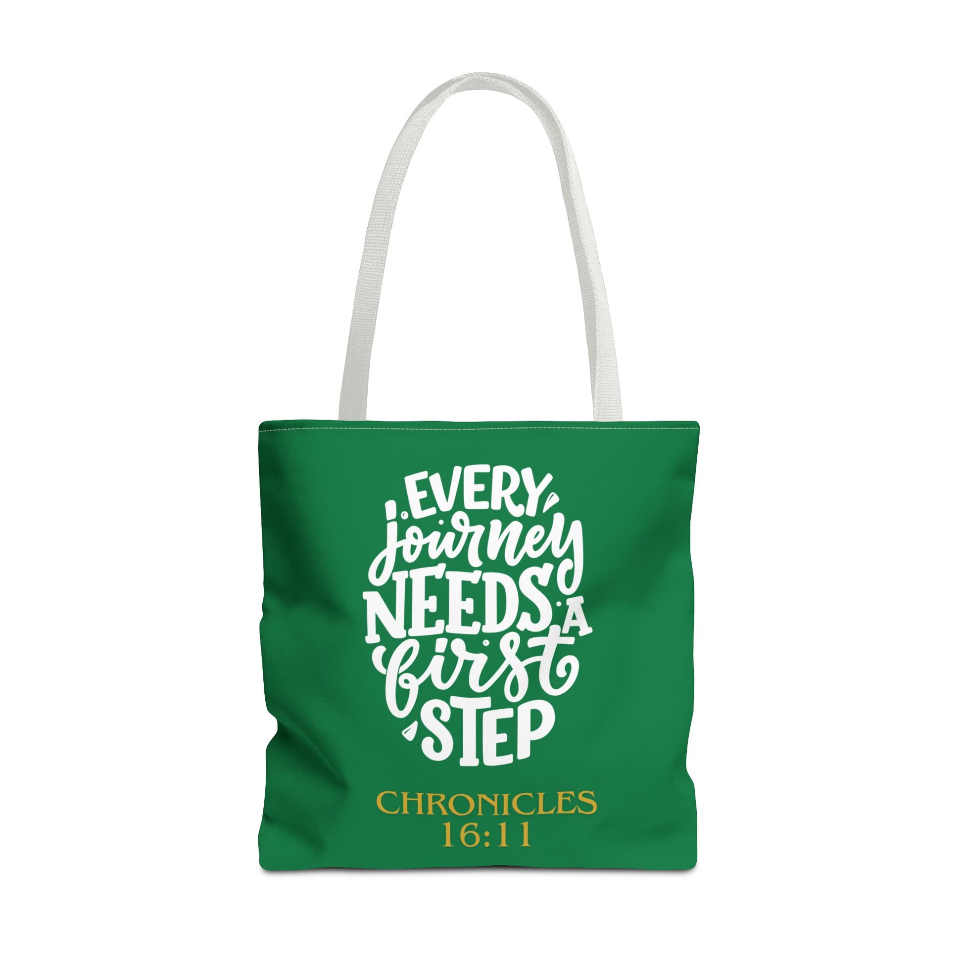 Inspirational Tote Bag - Every Journey Needs a First Step, Motivational Gift, Bible Verse, Green Tote, Everyday Use