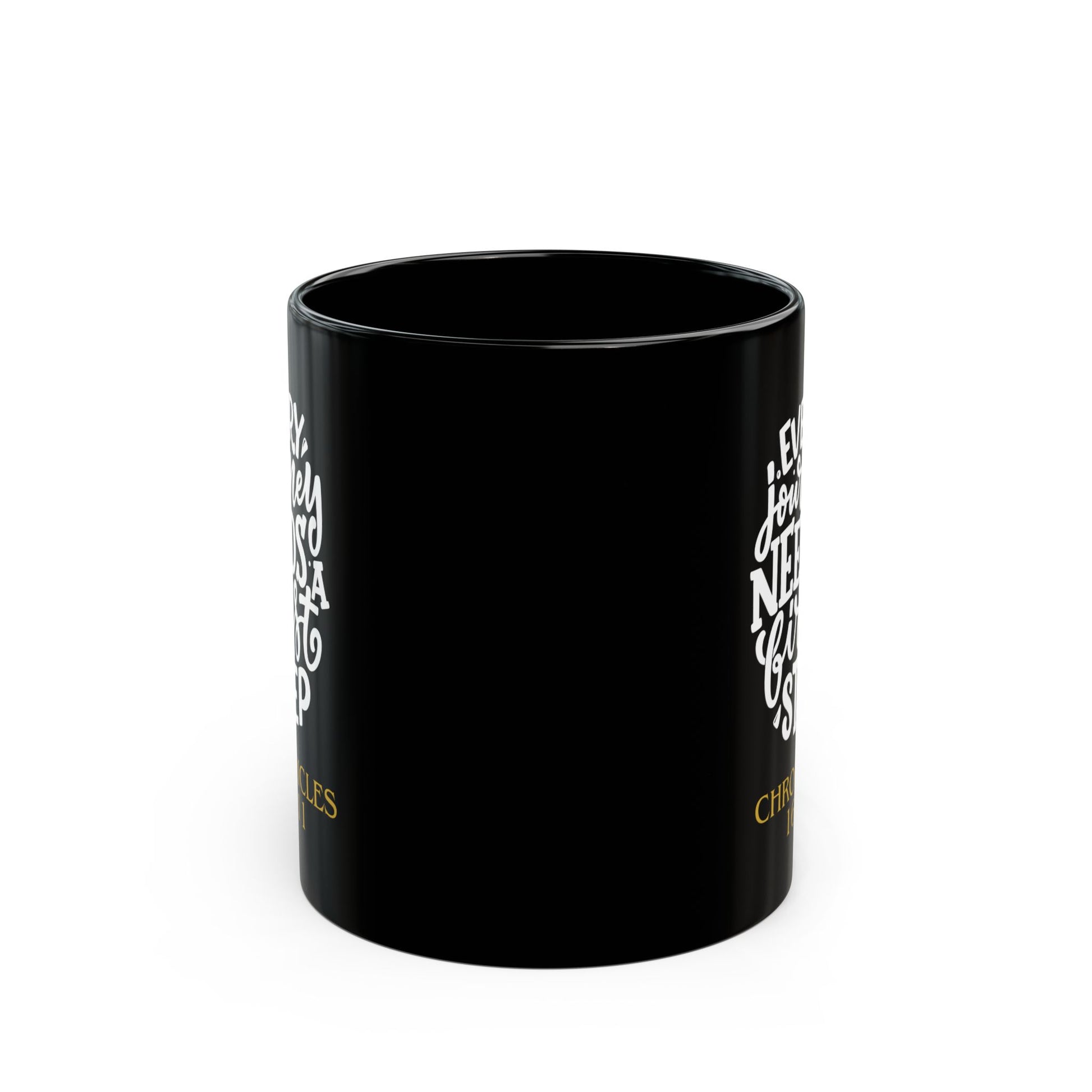 Every Journey Needs a First Step Mug – 1 Chronicles 16:11 Faith Inspiration- Black Ceramic Cup