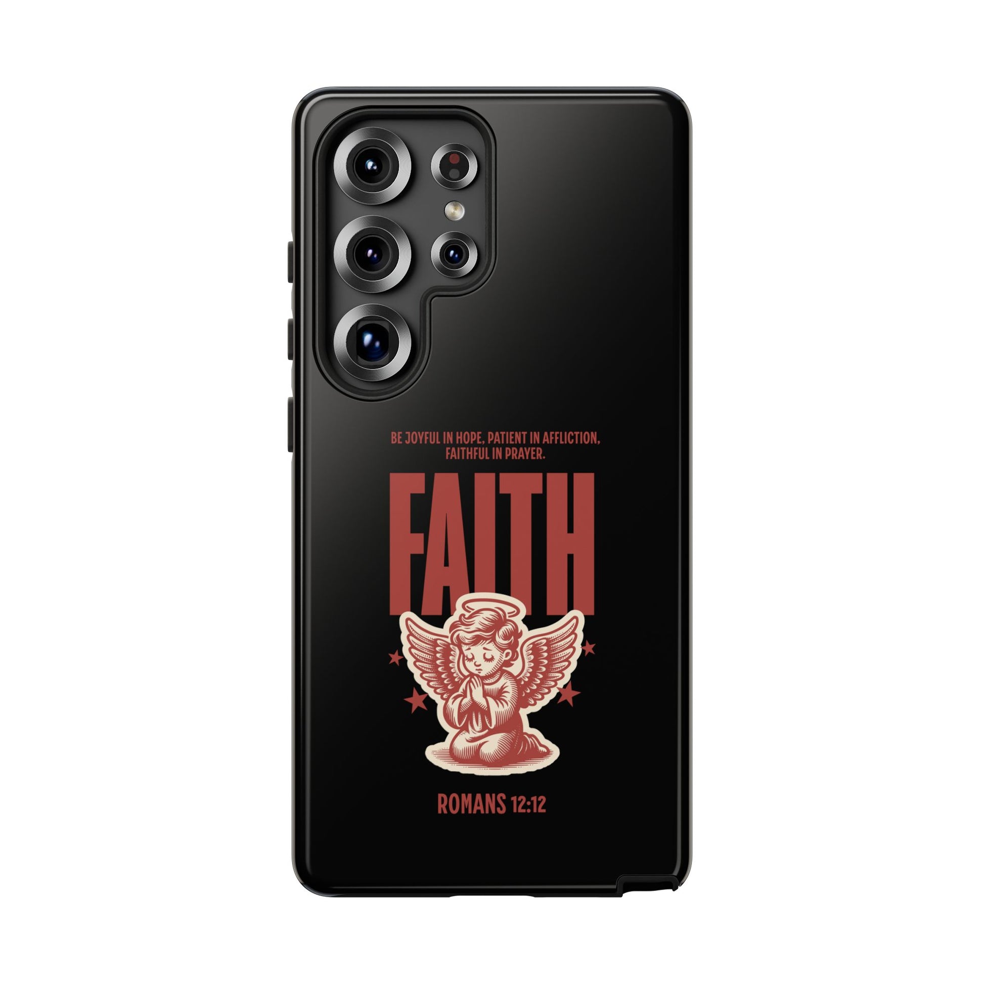 Faith-Inspired Tough Phone Case, Angel Phone Cover, Inspirational Mobile Protector, Christian Gift, Romans 12:12 Decor