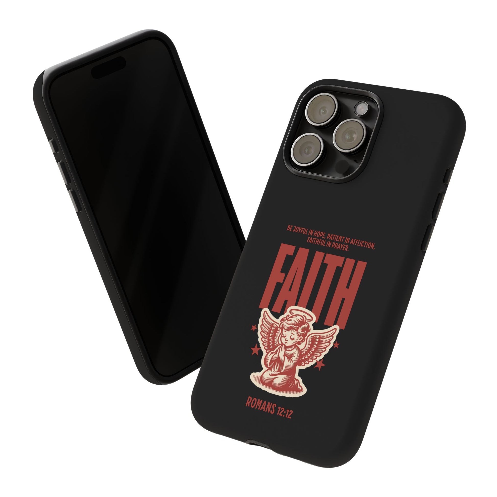 Faith-Inspired Tough Phone Case, Angel Phone Cover, Inspirational Mobile Protector, Christian Gift, Romans 12:12 Decor