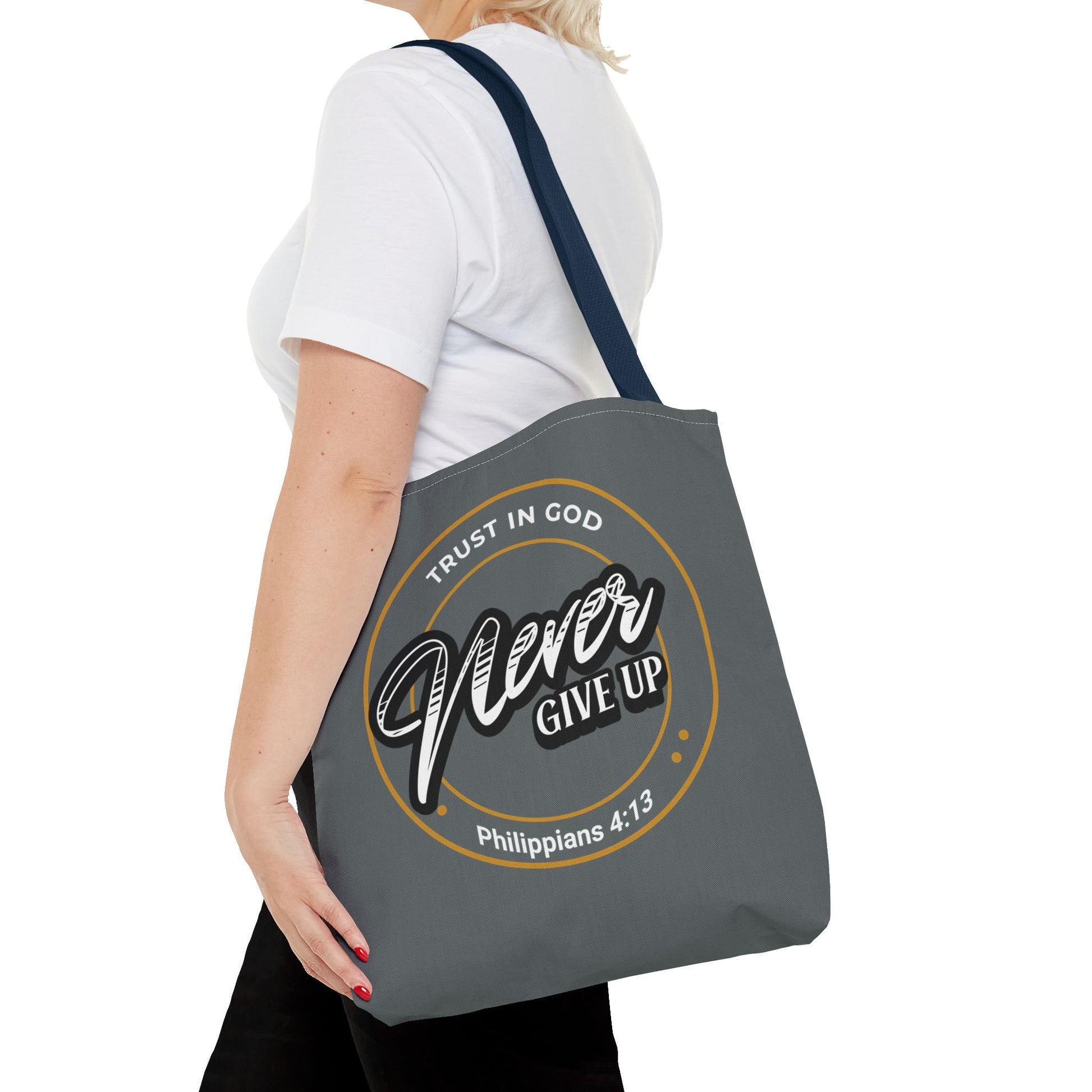 Inspirational Tote Bag, Trust in God, Never Give Up, Bible Verse Bag, Motivational Purse, Christian Gift, Philippians 4:13