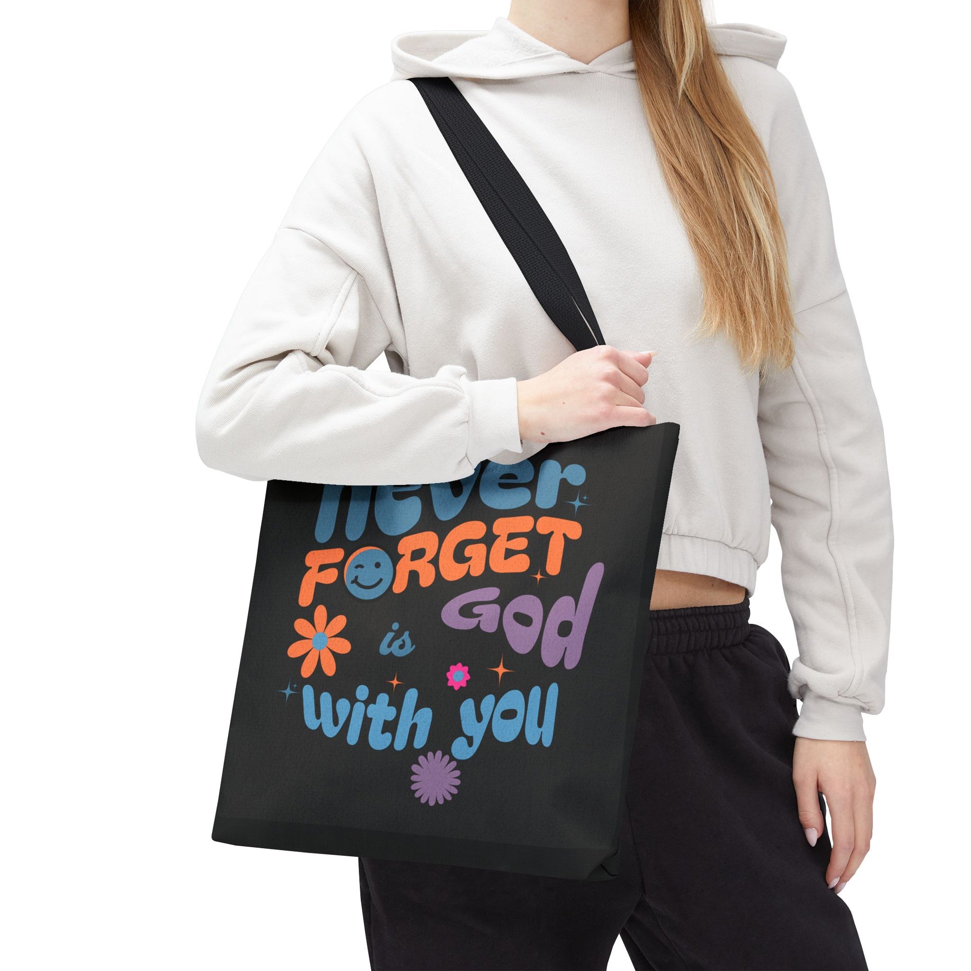 Inspirational Tote Bag - "Never Forget God is with You" - Motivational Gift, Faith-Based, Everyday Use, Shopping Bag, Church Bag, [...]