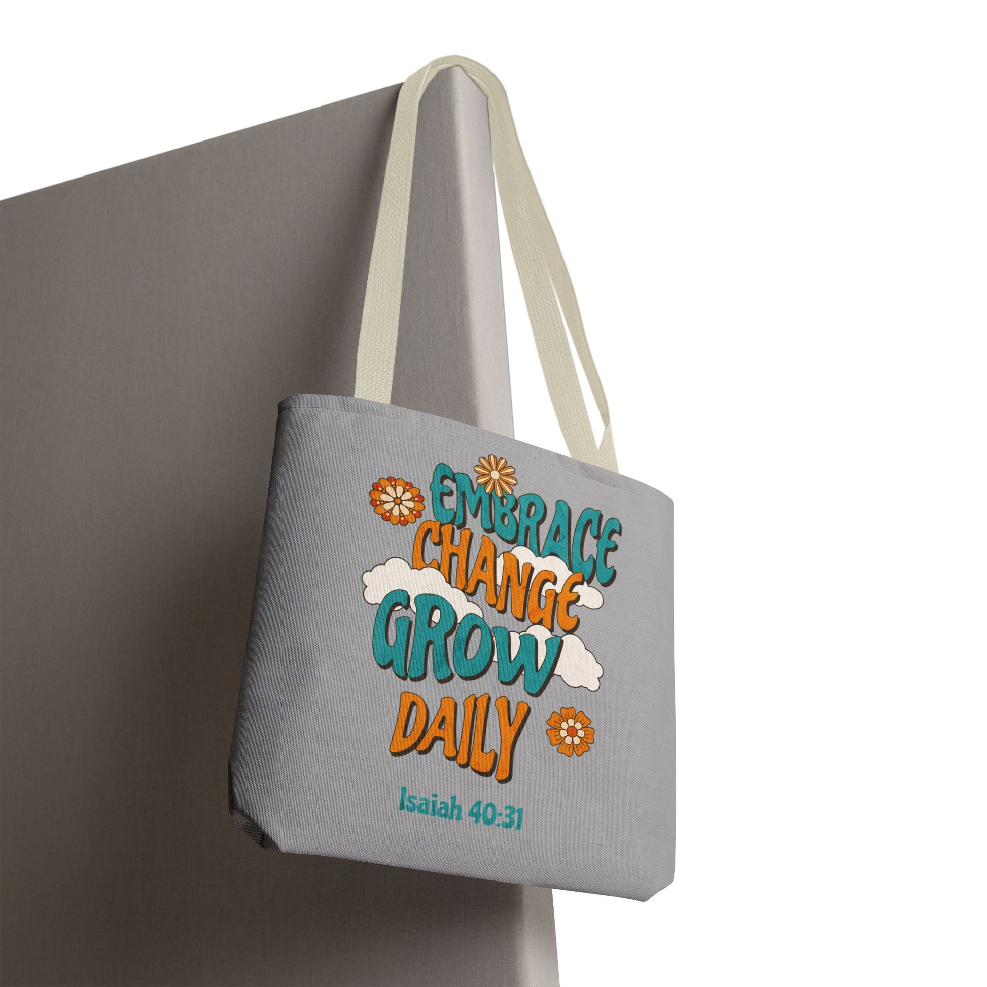 Inspirational Tote Bag, Motivational Bag, Embrace Change Gift, Daily Growth Tote, Christian Quotes Accessory