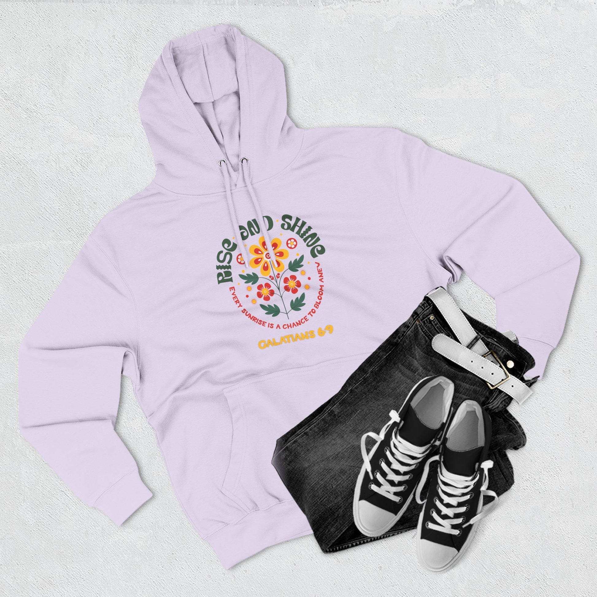 Floral Rise and Shine Hoodie, Cozy Fleece Sweatshirt, Boho Casual Wear, Spring Outfit, Gift for Nature Lovers, Trendy Hooded Sweatshirt