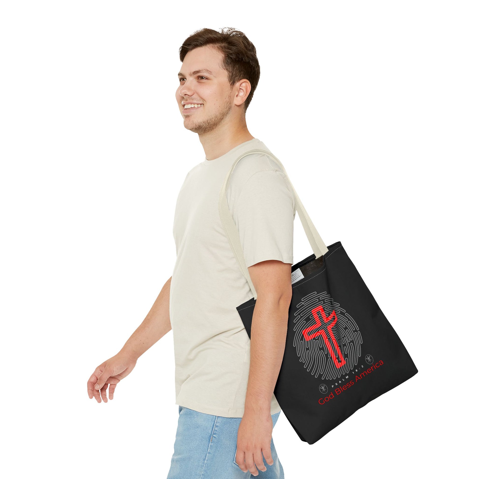 Faith-Inspired Tote Bag, Cross Design, God Bless America, Christian Gift, Spiritual Tote, Everyday Use, Religious Shopper
