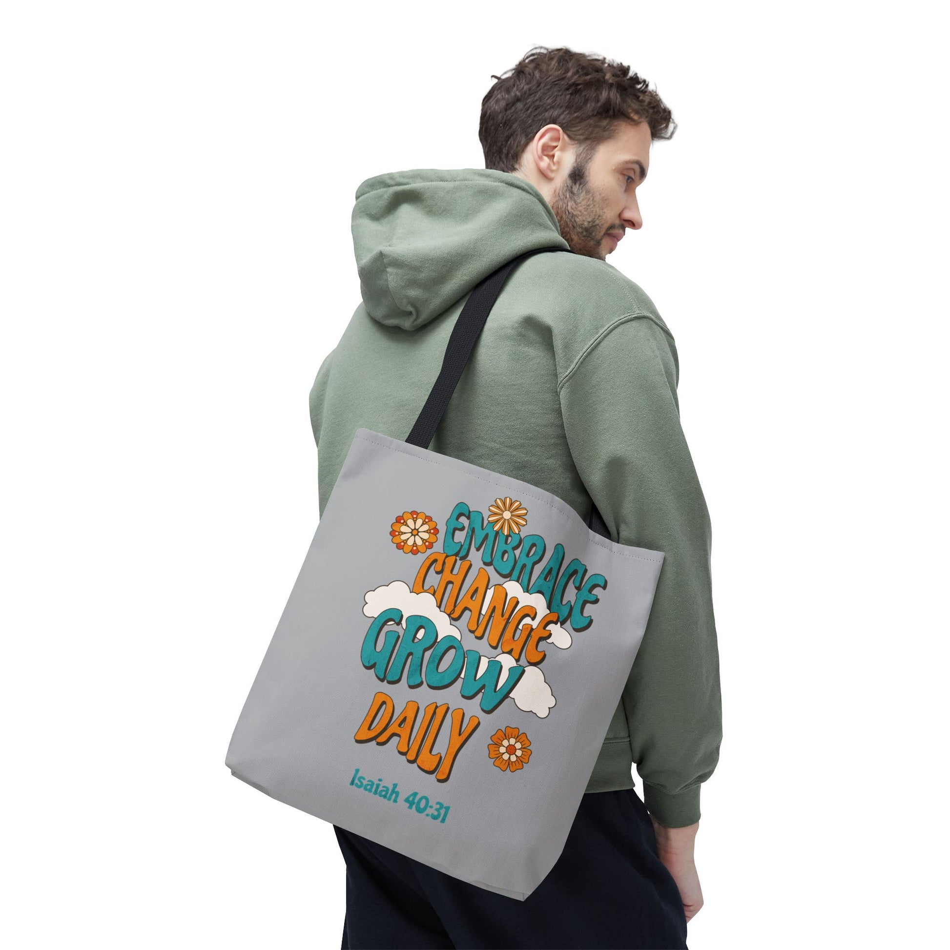 Inspirational Tote Bag, Motivational Bag, Embrace Change Gift, Daily Growth Tote, Christian Quotes Accessory