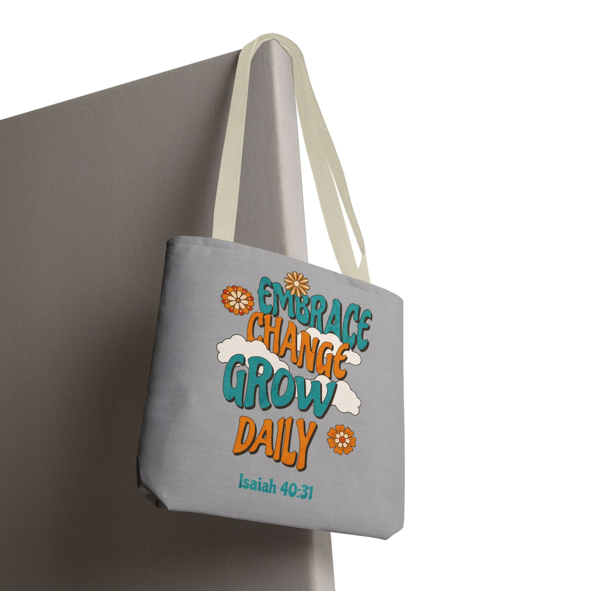 Inspirational Tote Bag, Motivational Bag, Embrace Change Gift, Daily Growth Tote, Christian Quotes Accessory